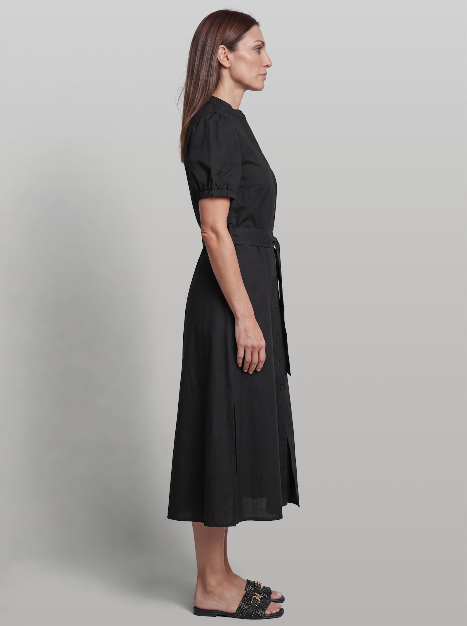 heine Baumwollkleid mit Bindegürtel - schwarz