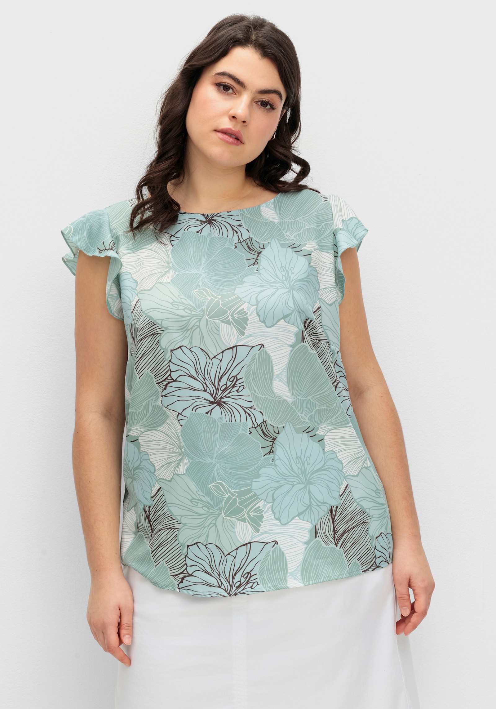Blusentop mit Flügelärmeln - kalkmint-jade-bedruckt