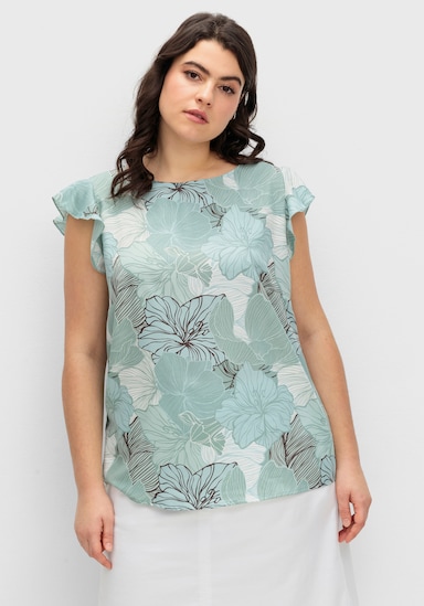 Blusentop mit Flügelärmeln - kalkmint-jade-bedruckt
