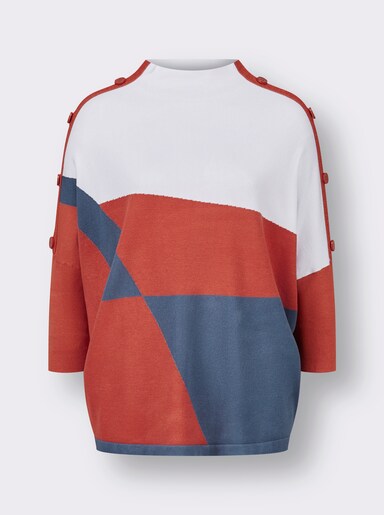 3/4 Arm-Pullover - terra-rauchblau-gemustert