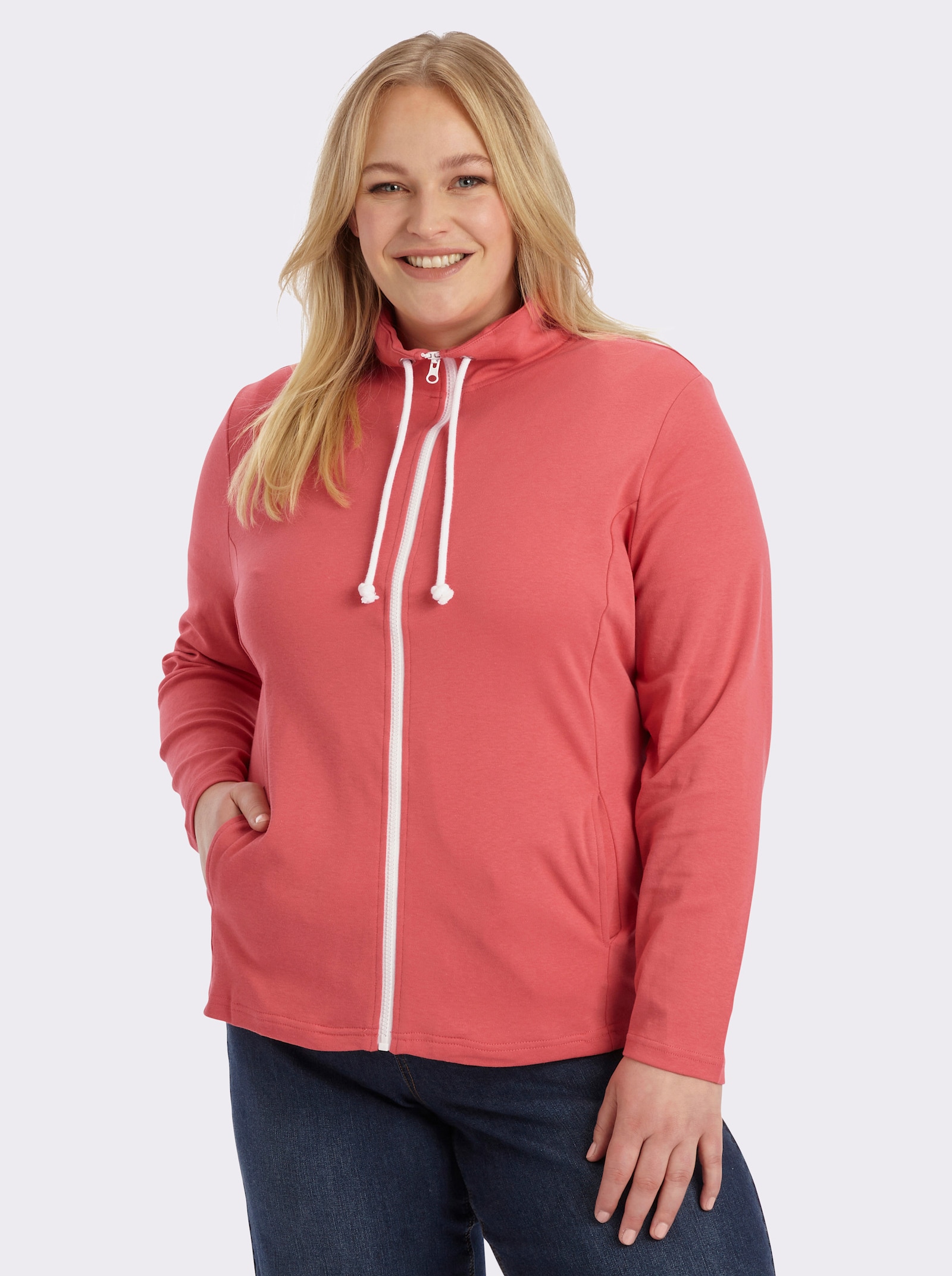 Sweatjacke aus Interlock-Jersey, formstabil - grapefruit