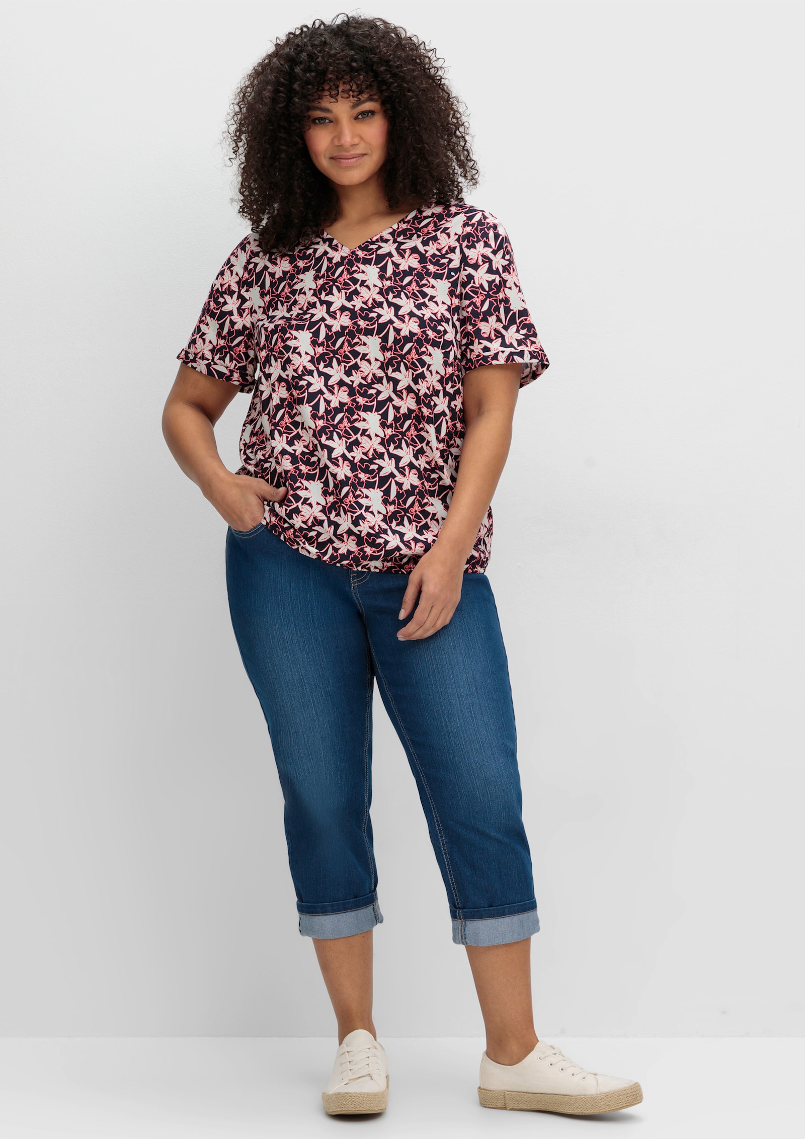 sheego Tunika mit Gummizugbund - tiefblau-gemustert