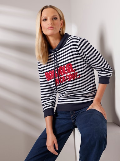 heine Sweatshirt - ecru-marine-bedruckt