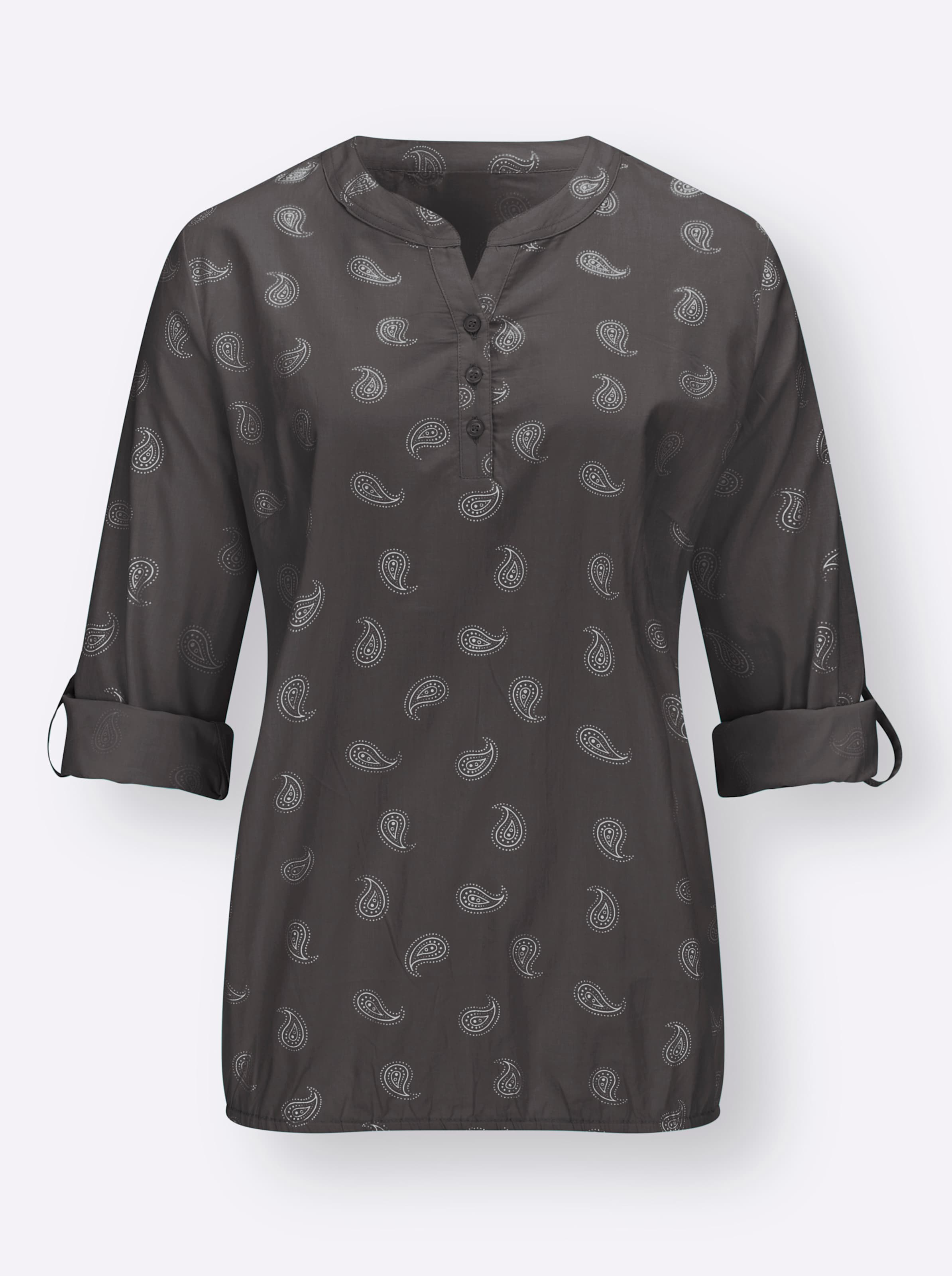 Inspirationen Damen Dunkelgrau Schlupfbluse Gr. 50, Grau (Anthrazit, Bedruckt), 100% Baumwolle, Bedruckt, Gemustert, Mehrfarbig, Rundhals, Blusen Schlupfbluse - Bild 4