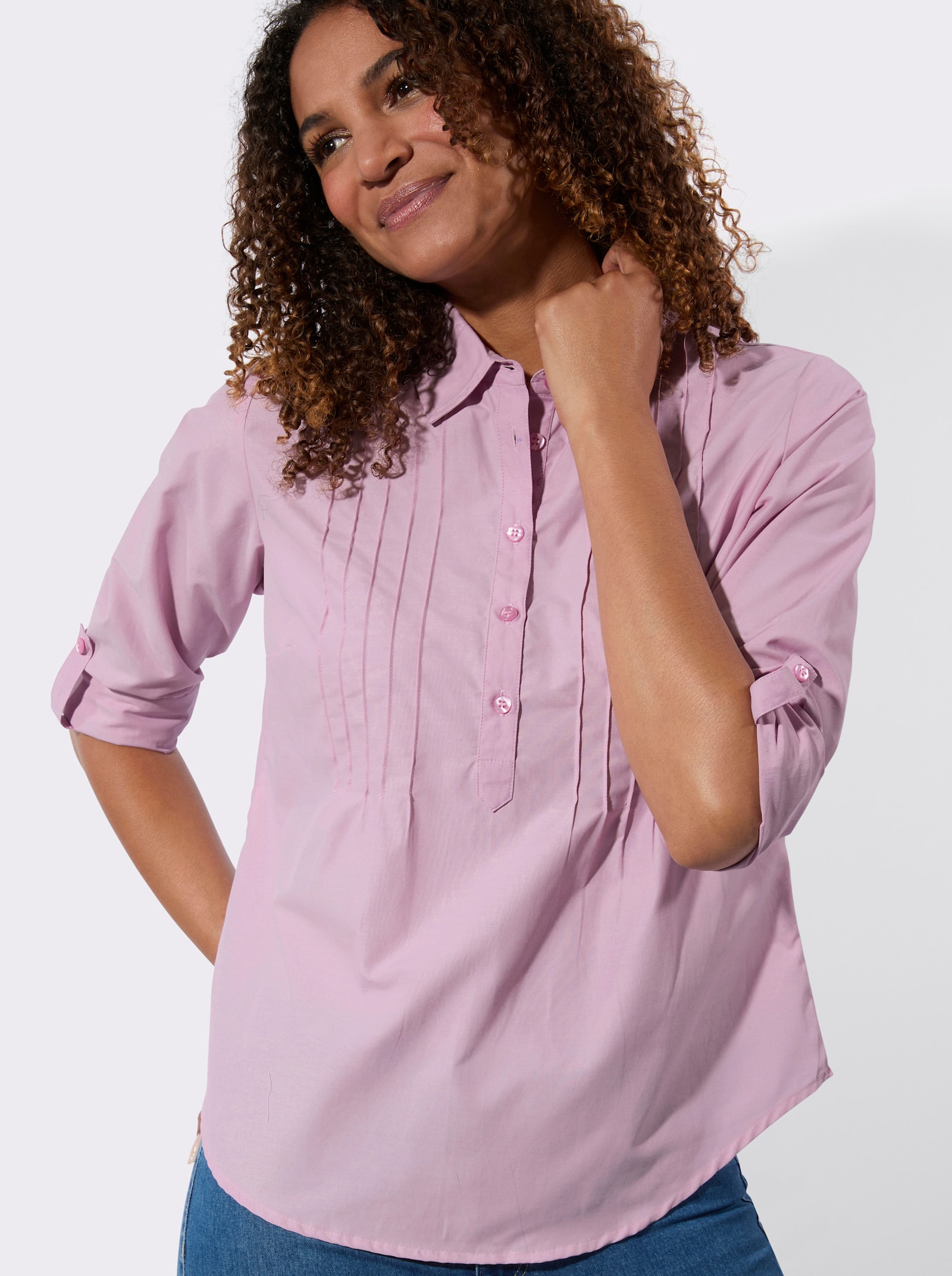 Hemdbluse mit krempelbaren Ärmeln - rosé