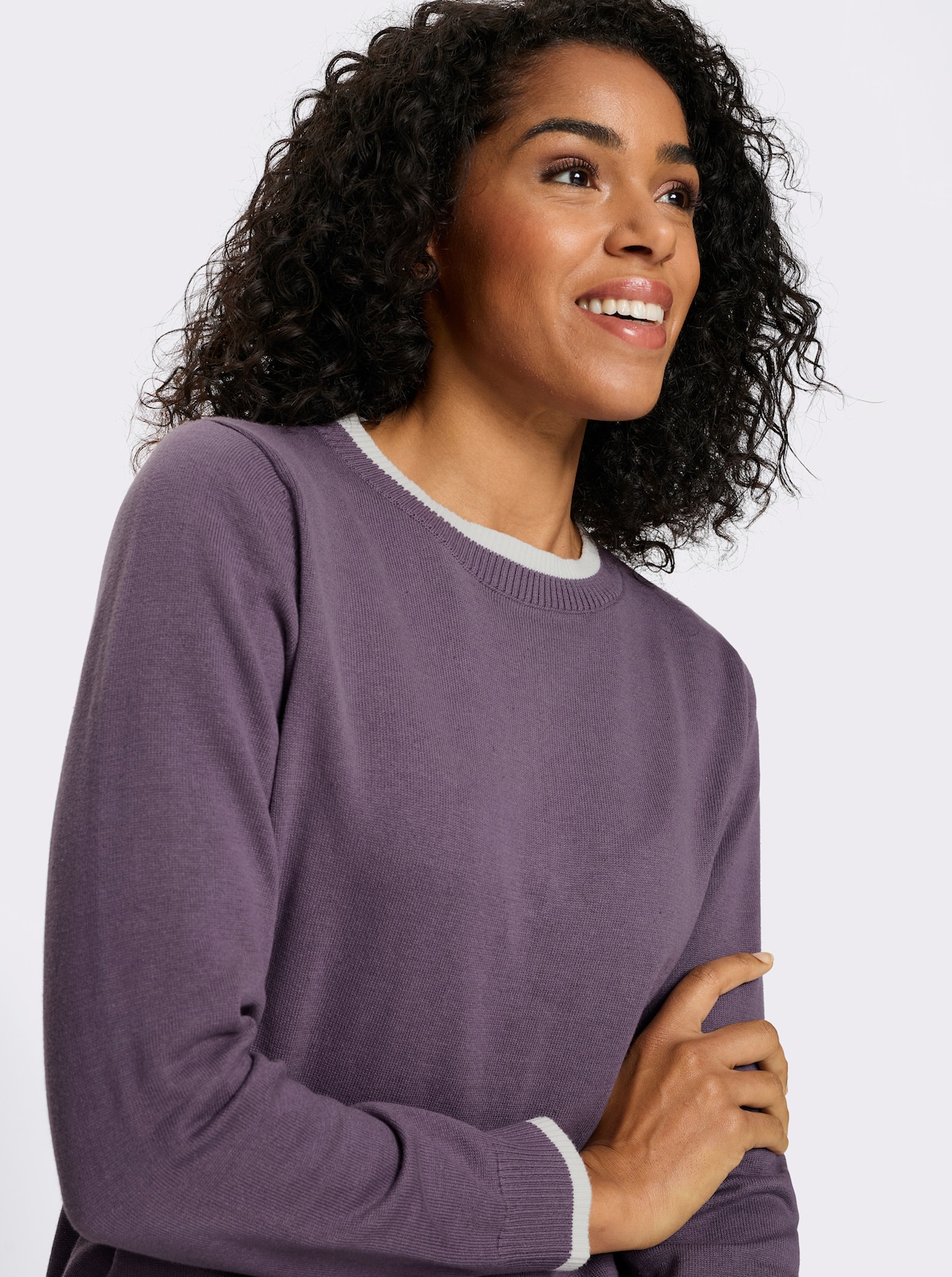 Langarm-Pullover in Baumwoll-Qualität - feige-ecru