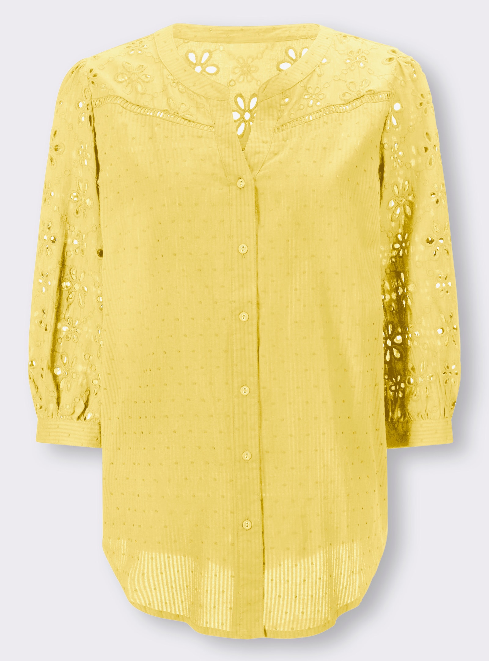 heine Baumwollbluse mit Lochstickerei - zitrone
