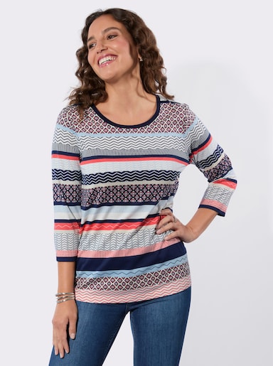 Print-Shirt mit abgerundetem Saum - marine-grapefruit-bedruckt