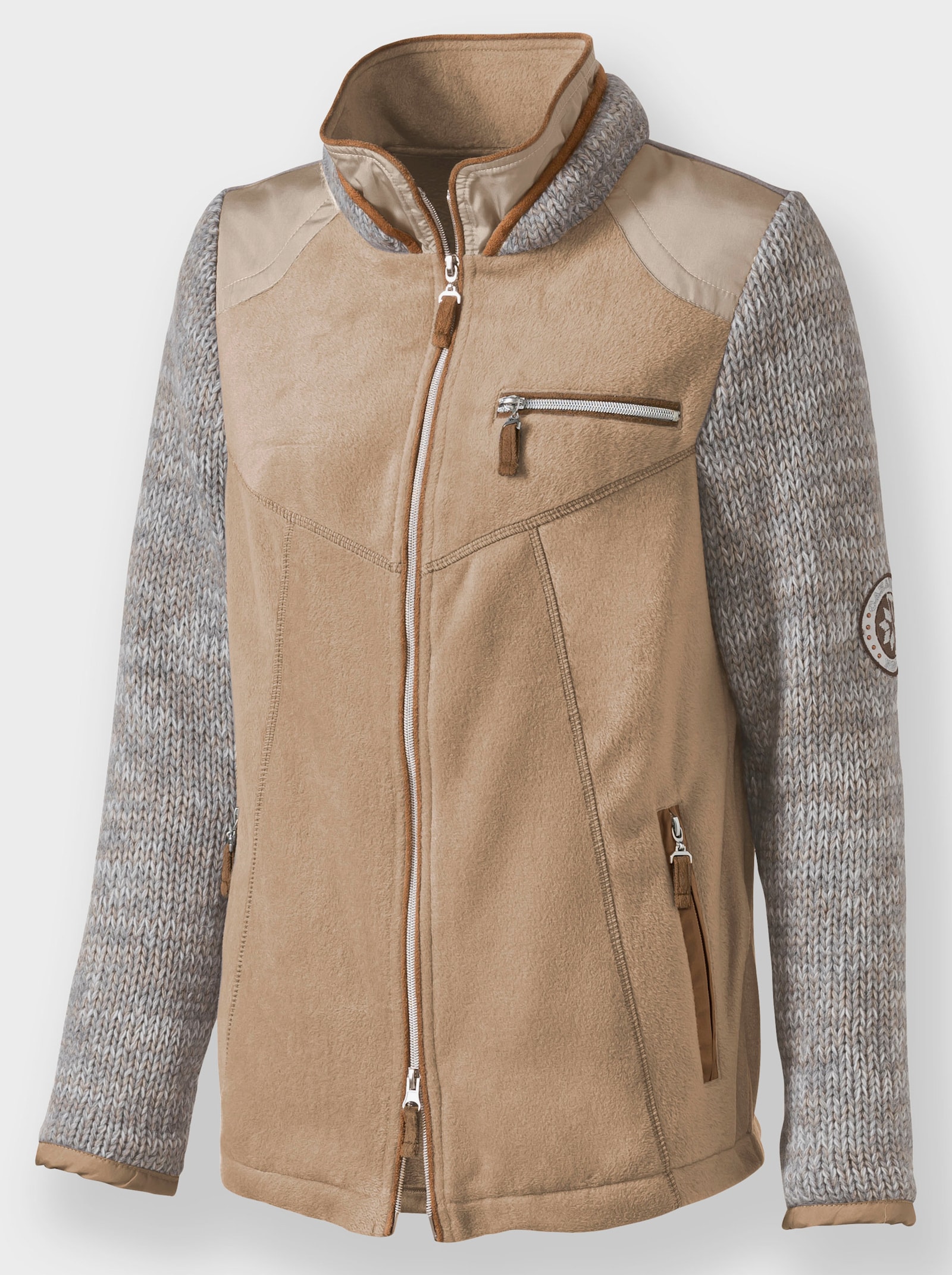 Fleecejacke im Mix aus Fleece und Strick - sand-meliert