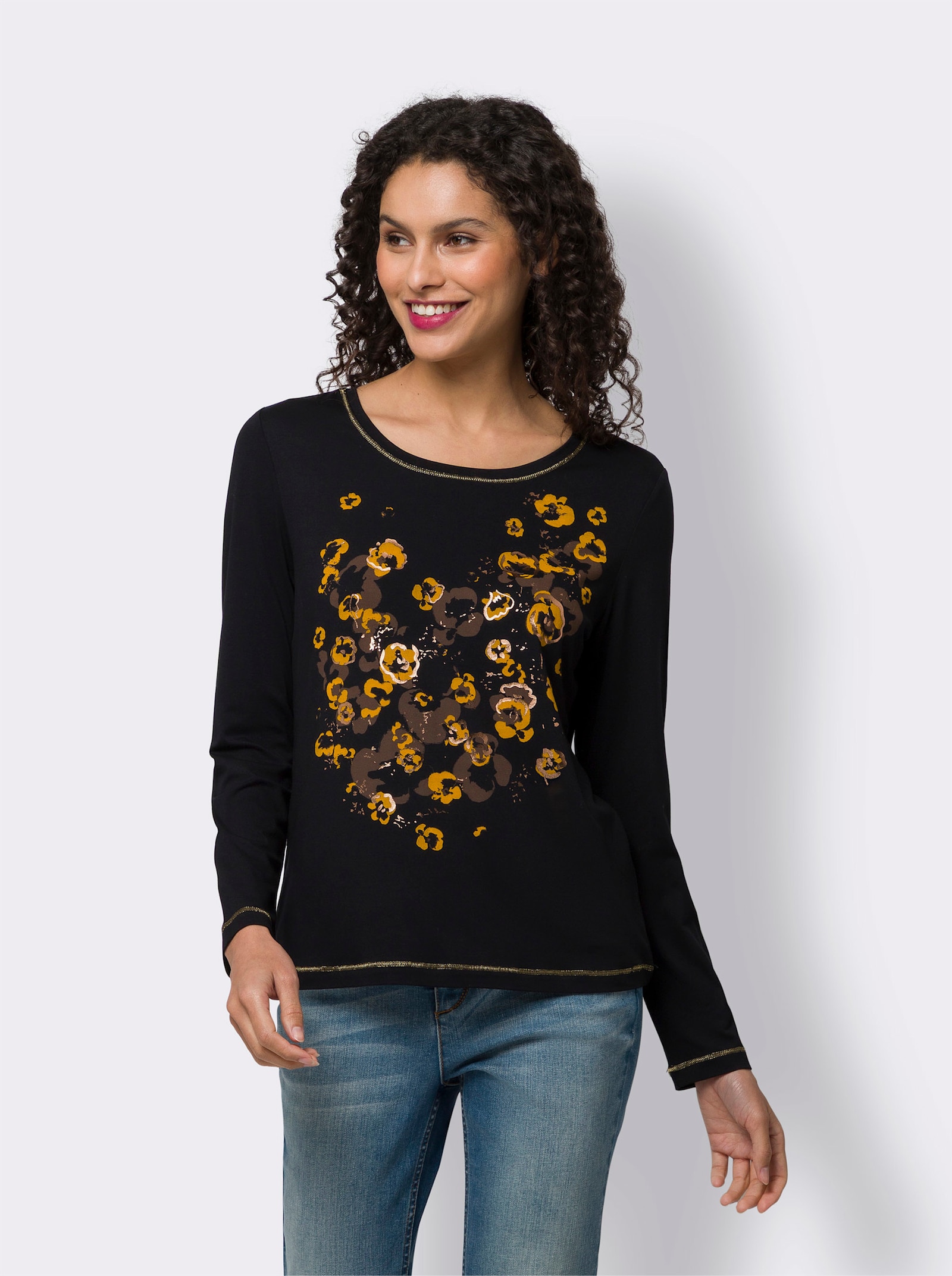 heine Shirt met print en contrastnaden - zwart