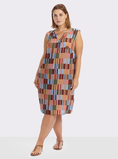 Druckkleid aus reiner Viskose - khaki-rotbraun-gemustert