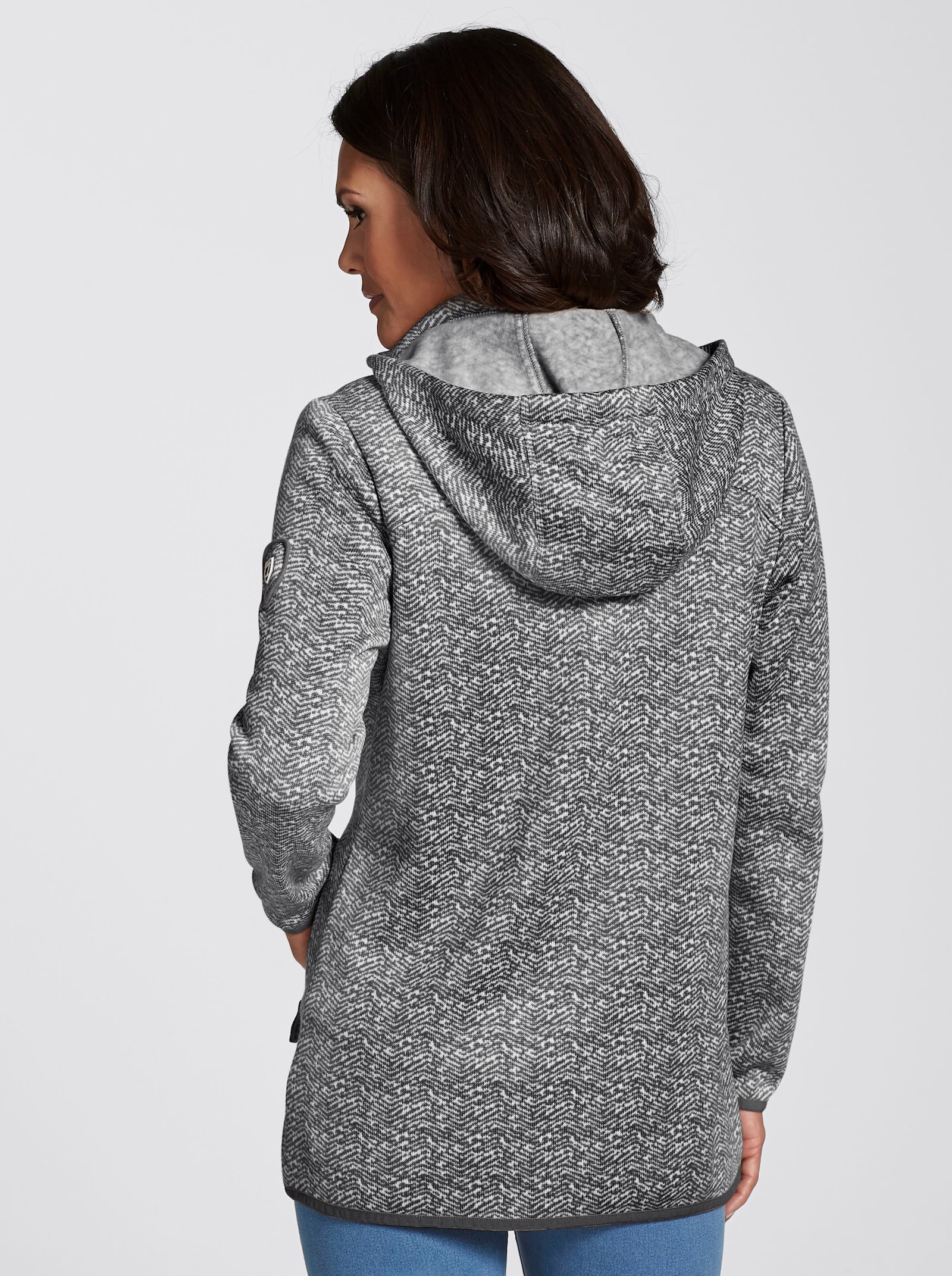 Kapuzenfleecejacke mit abnehmbarer Kapuze - grau-weiß-gemustert