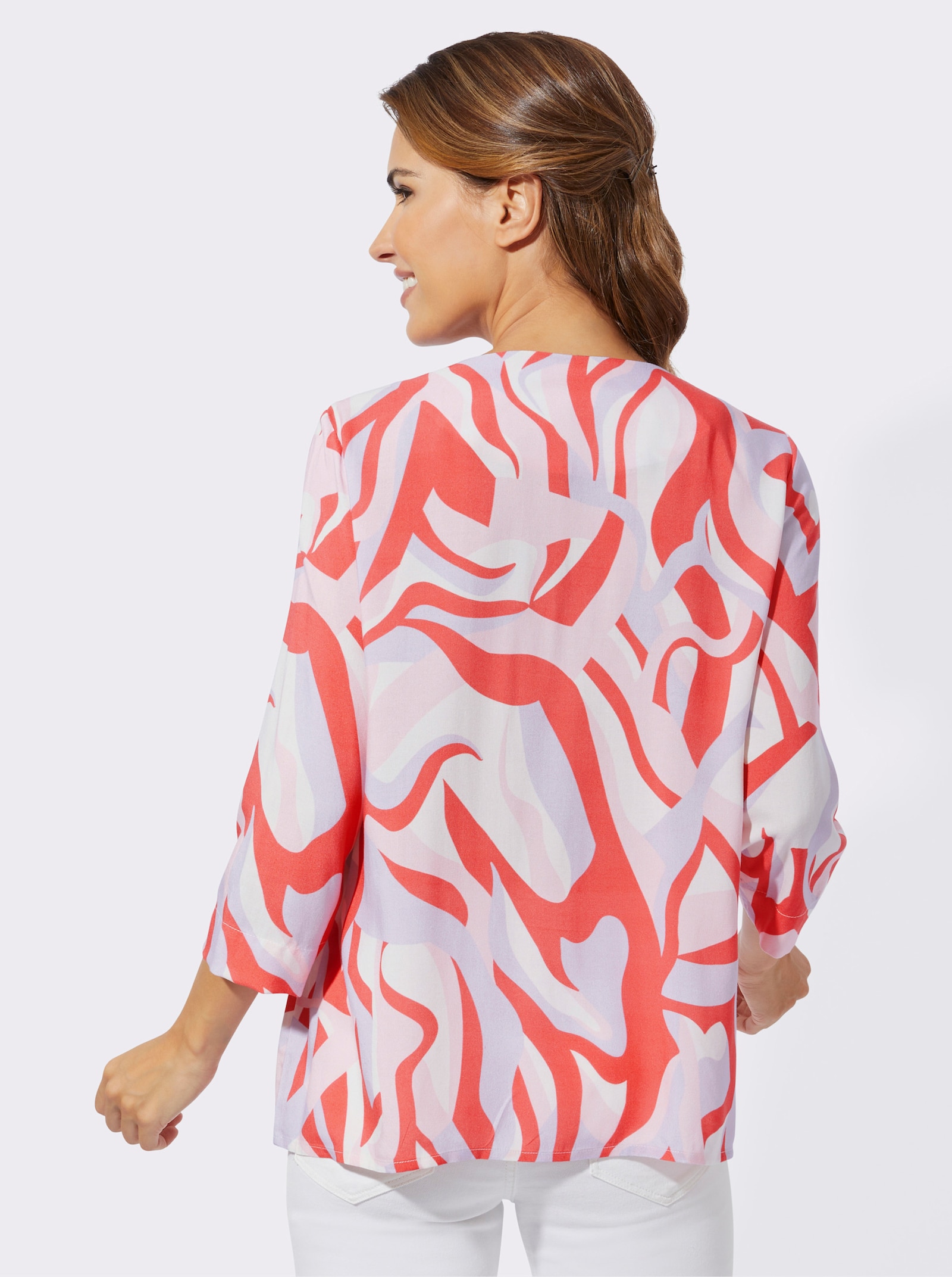 Blouse van pure viscose - grapefruit/lila bedrukt