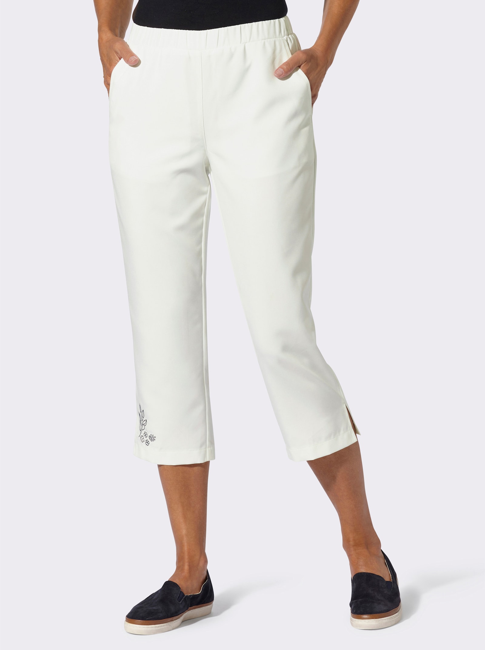 3/4-Hose mit Stickerei - ecru