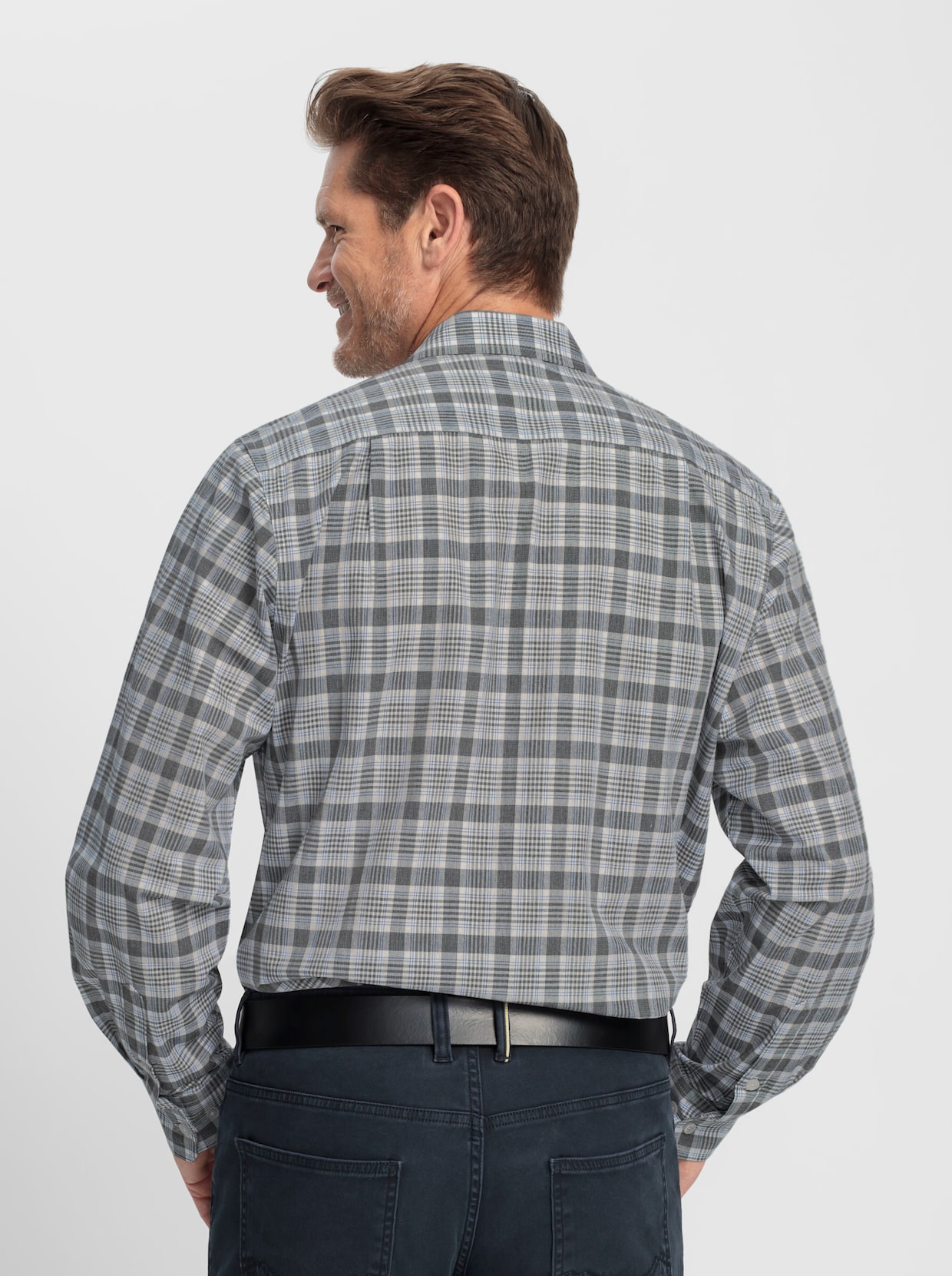 Marco Donati Langarmhemd - schwarz-jeansblau-kariert