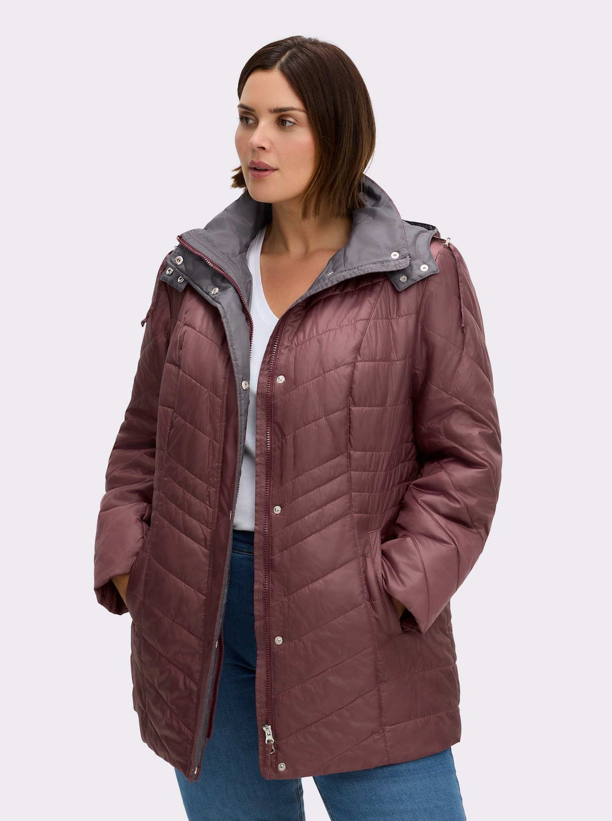 Steppjacke mit Kontrastfutter - bordeaux-grau