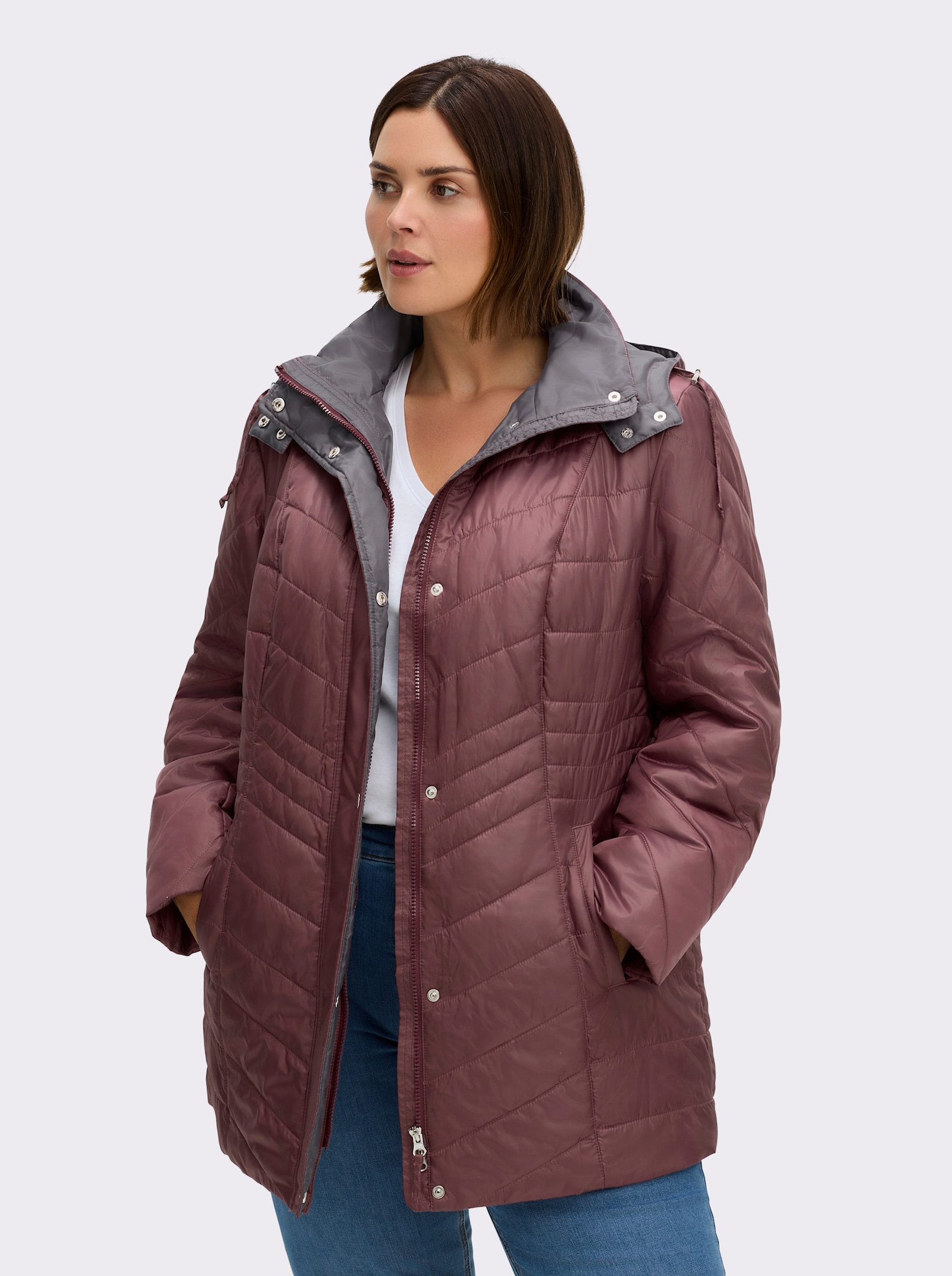 Steppjacke mit Kontrastfutter - bordeaux-grau