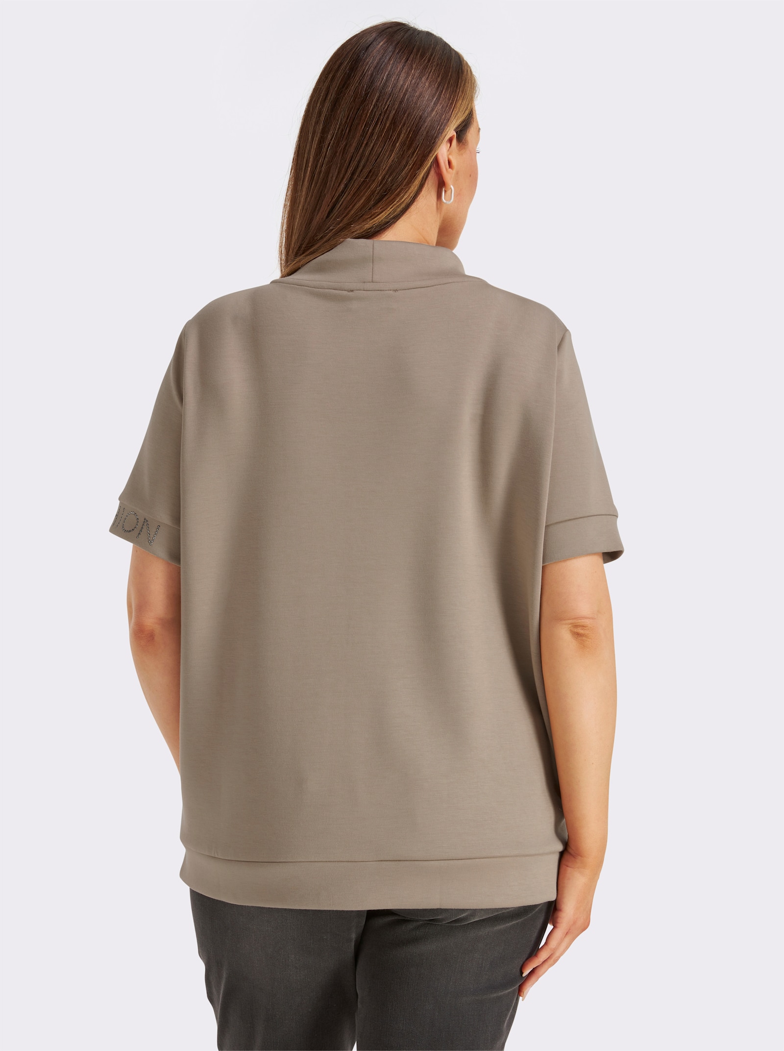 Stehkragenshirt in weichem Material - schlamm