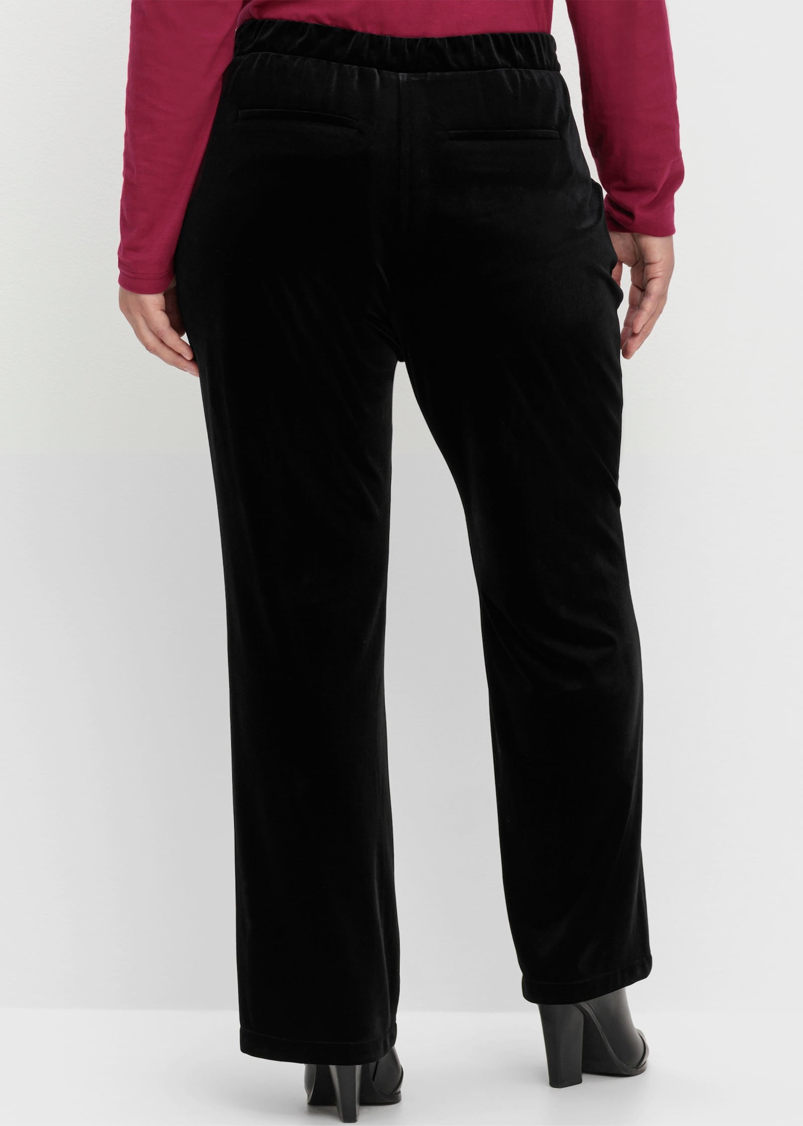 sheego Fluwelen broek in comfortmodel - zwart