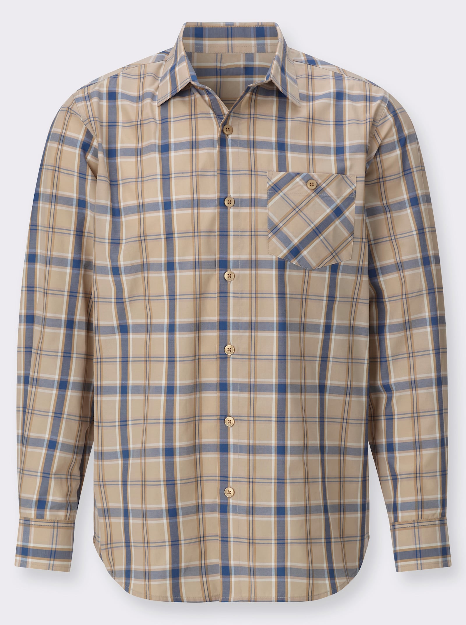Karohemd in Baumwoll-Mischung - beige-jeansblau-kariert