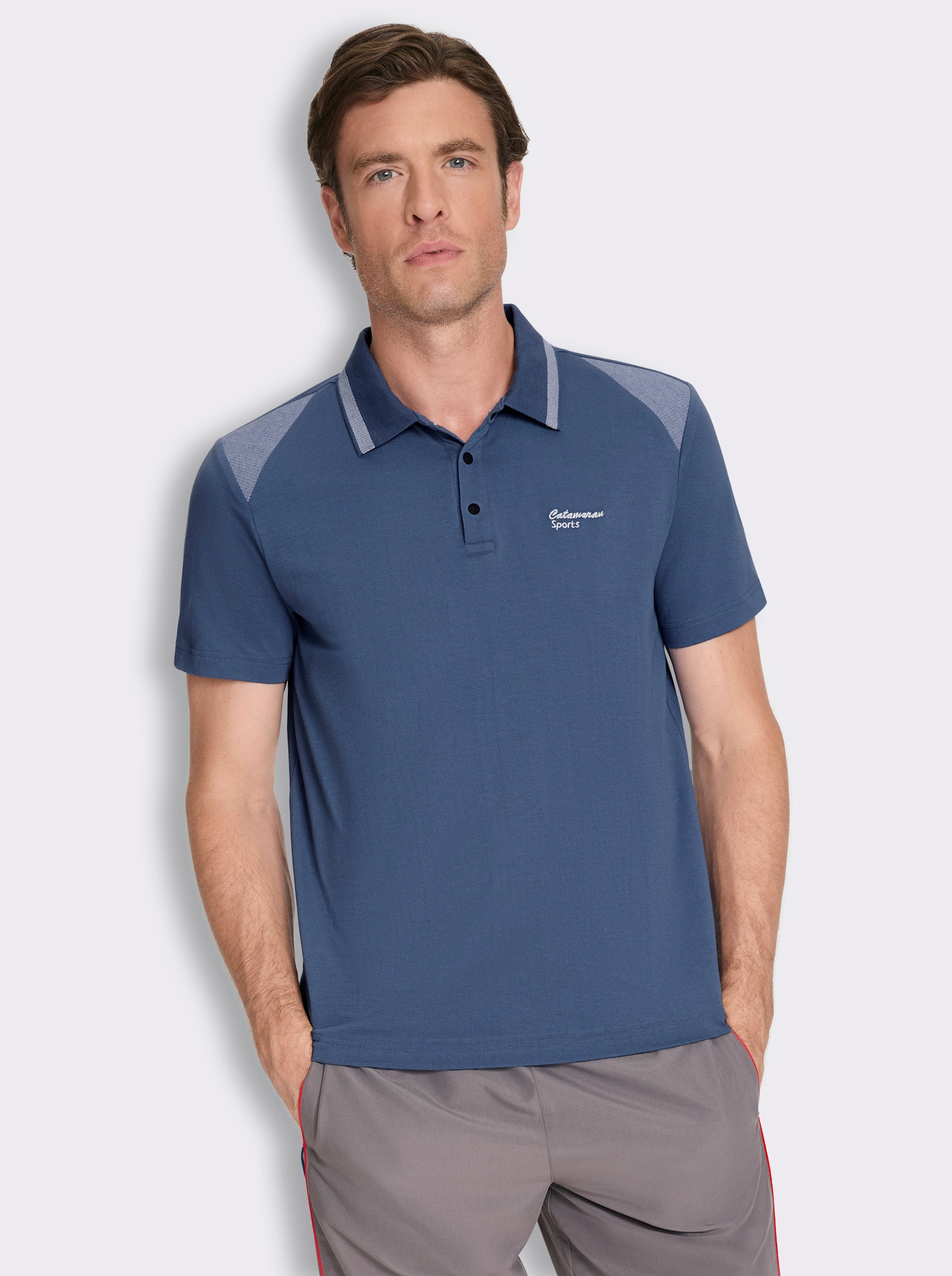 Catamaran Sports Kurzarmshirt mit Druckknopfleiste - jeansblau