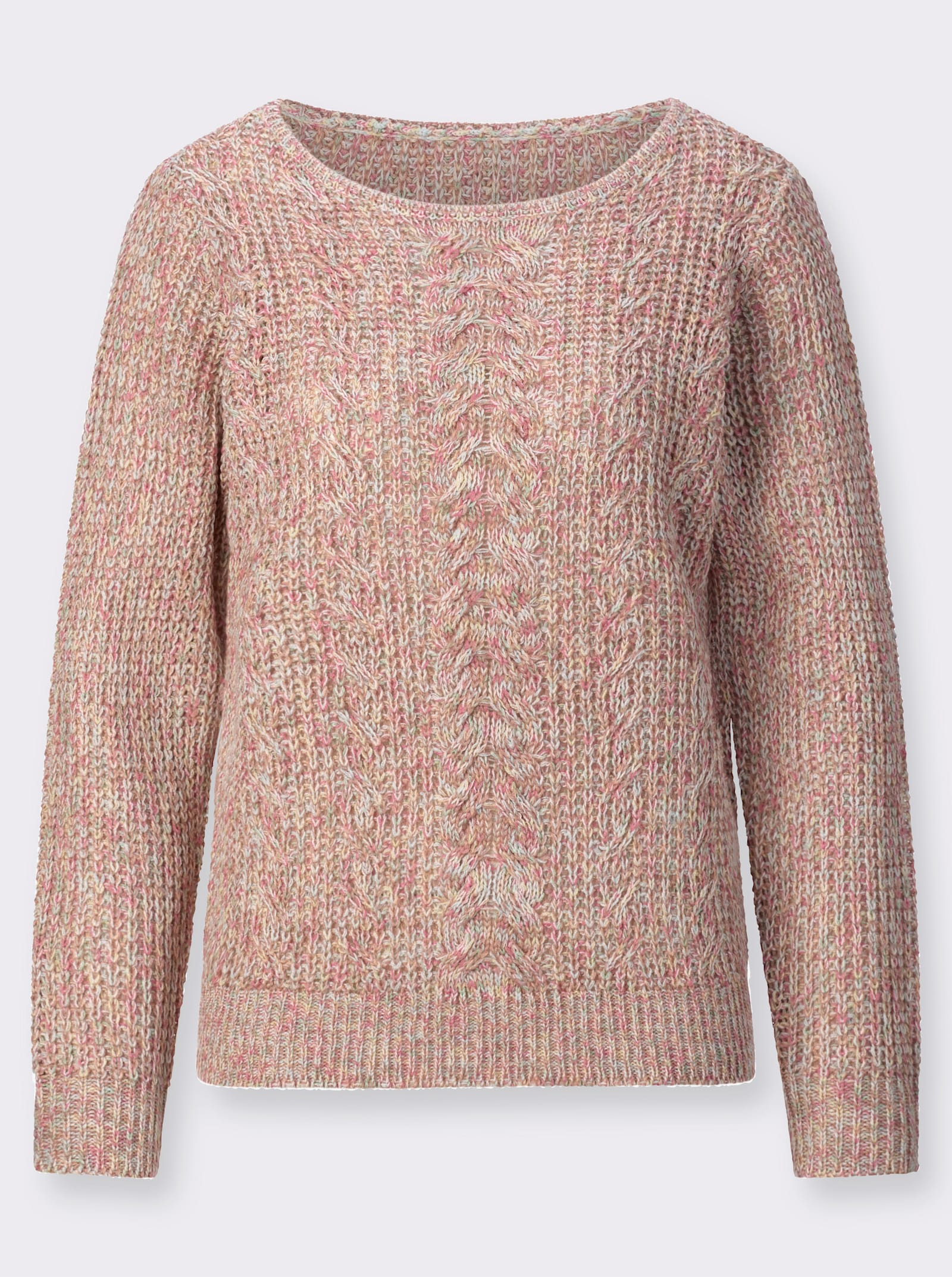 Rundhalspullover mit Zopfmuster - rosenholz