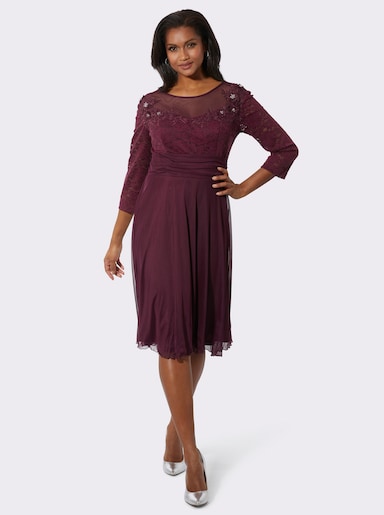 Cocktailkleid mit Spitze und Glitzersteinchen - burgund