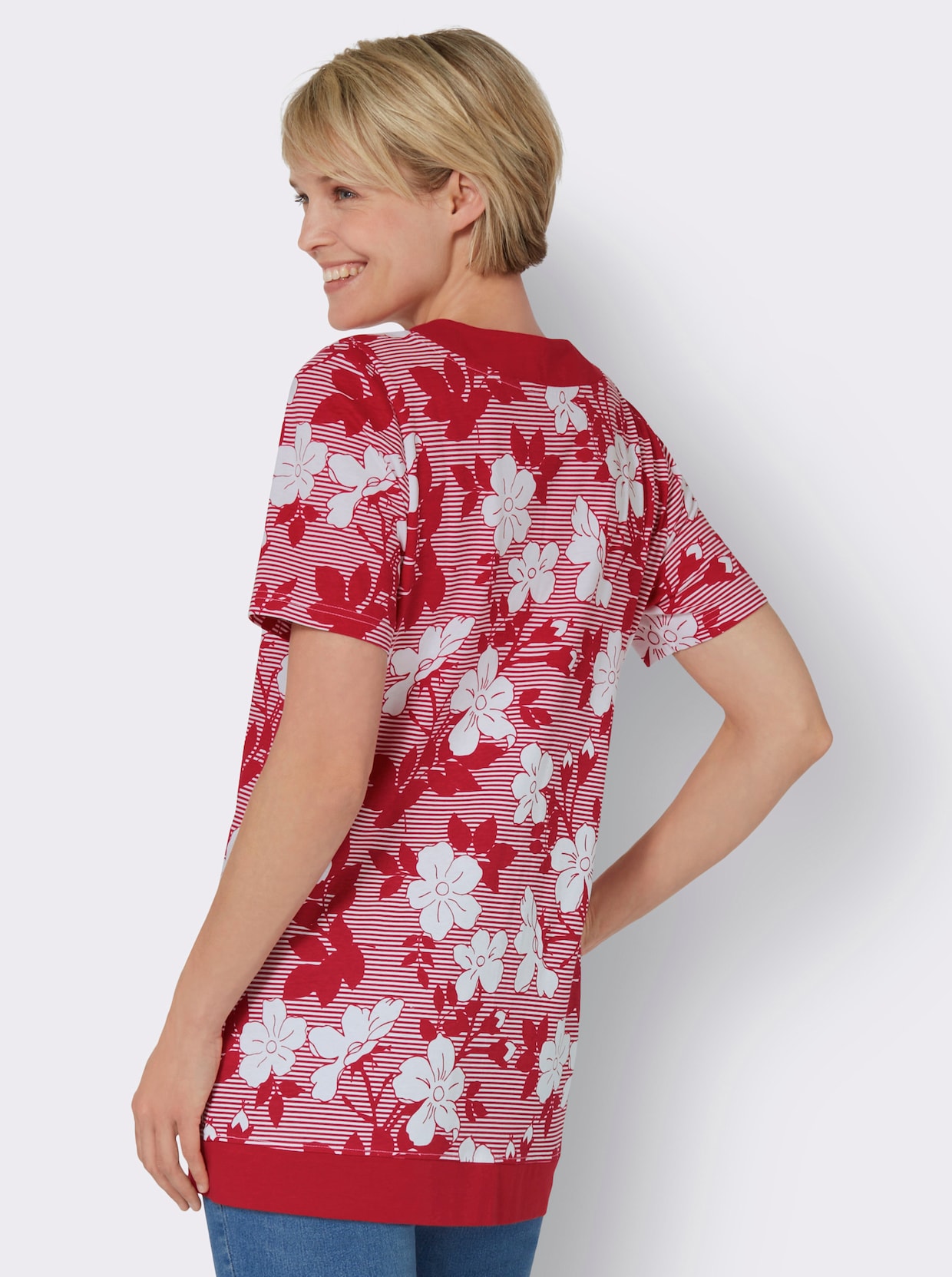 Lang shirt - rood/wit geprint