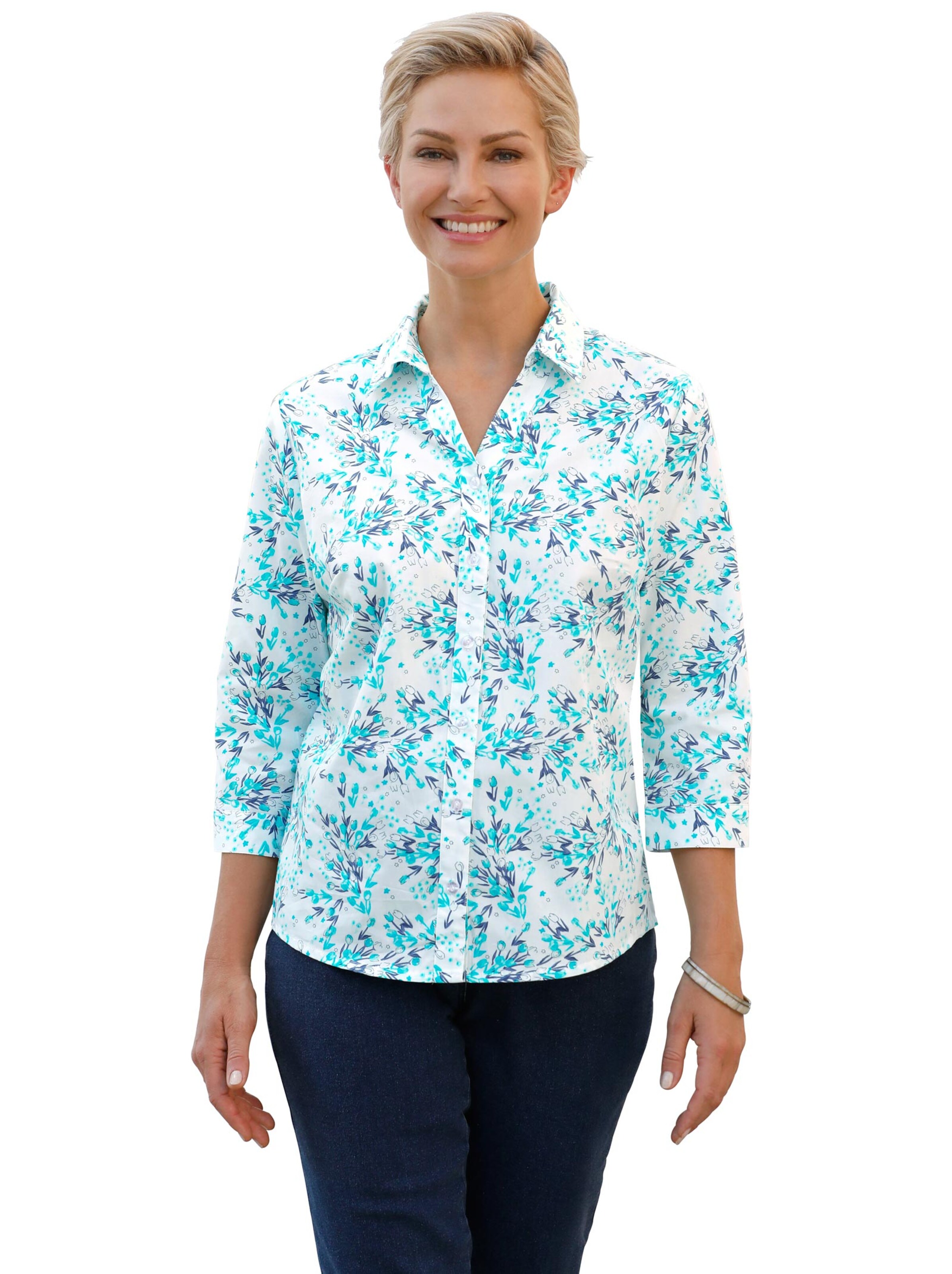 Bluse - türkis-bedruckt