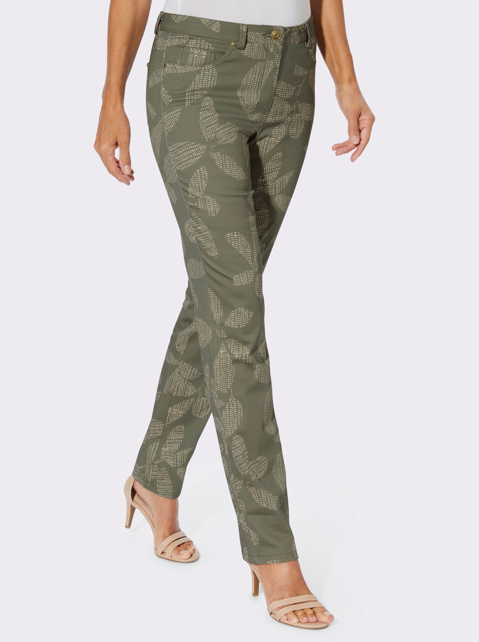 Druckhose in Baumwoll-Satin - khaki-sand-bedruckt