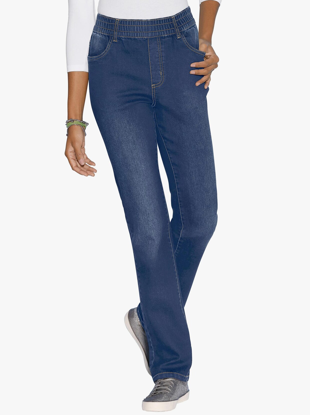 Džínsy s vysokým pásom - vyšúchaná modrá