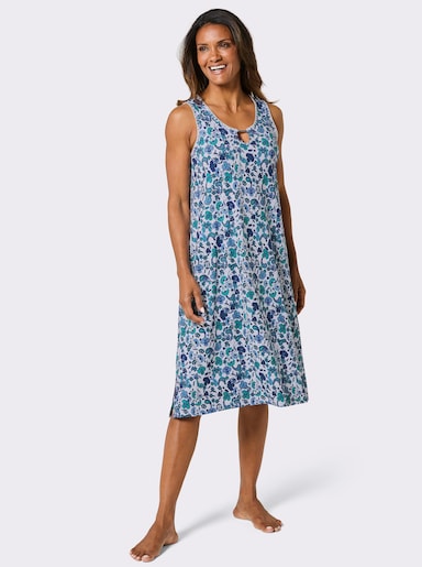 feel good Sommerkleid mit Zierteil am Ausschnitt - jeansblau-topas-bedruckt