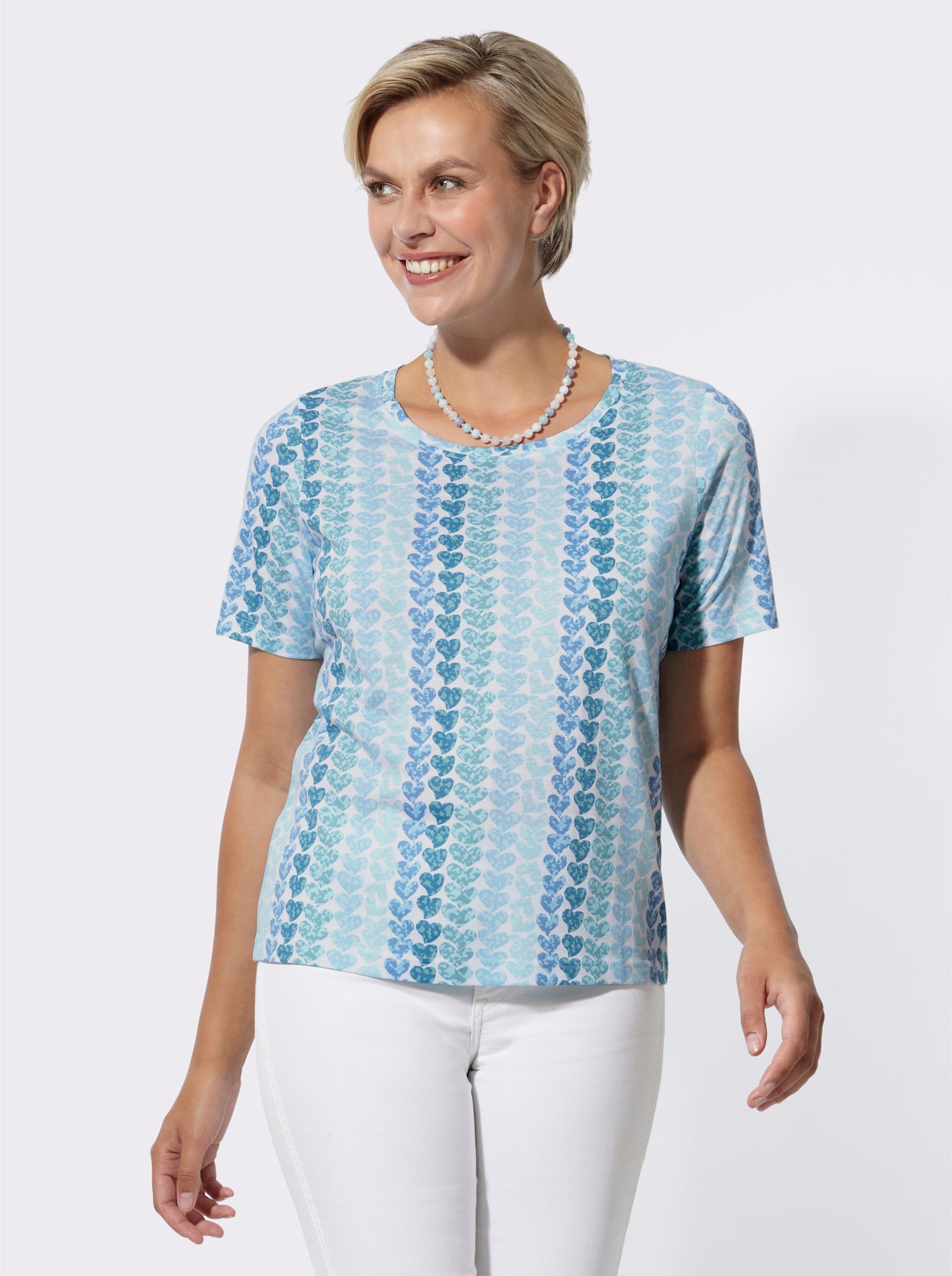 Shirt met print en hartdessin - middenblauw/aquamarine bedrukt