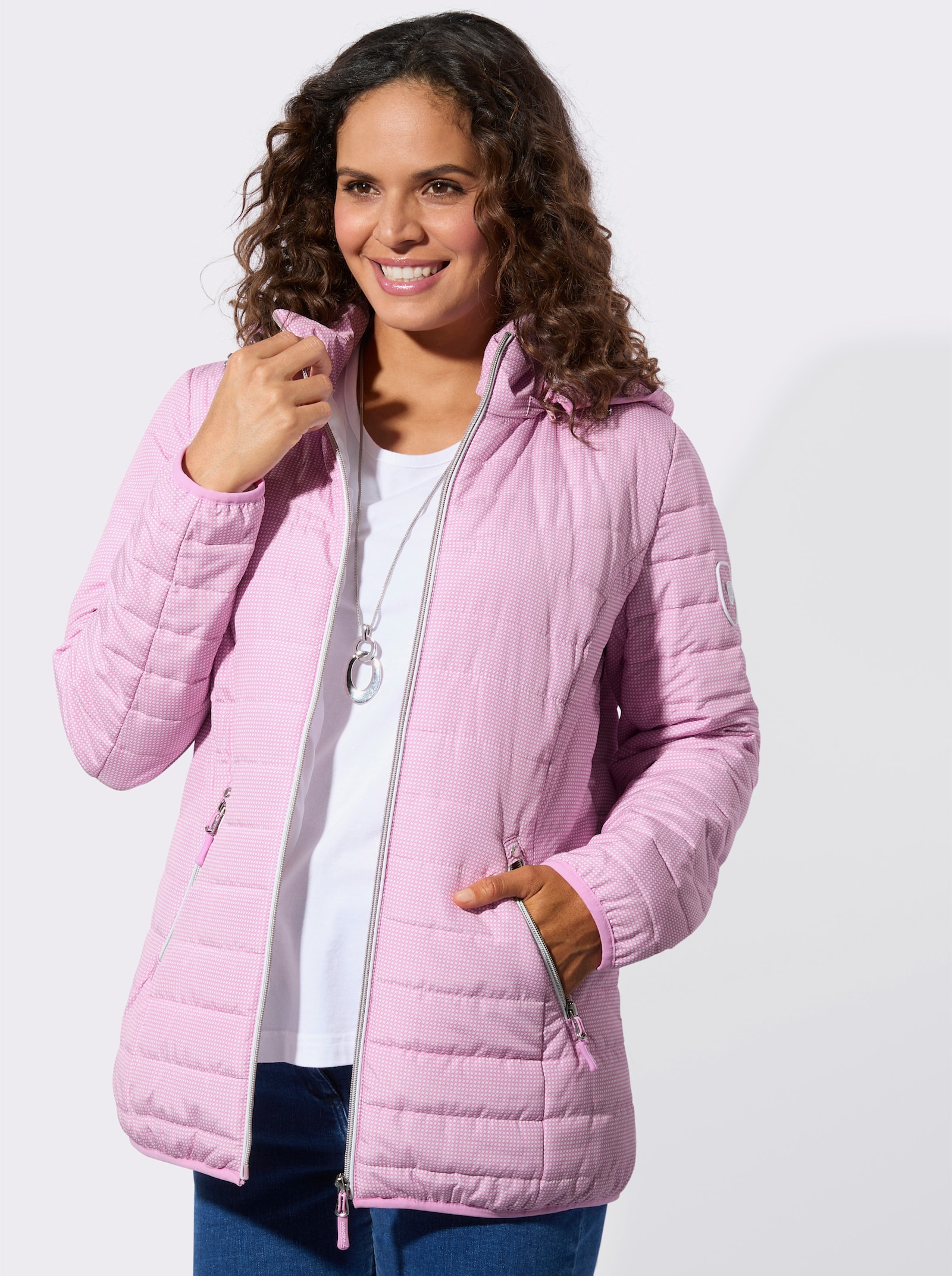 Gewatteerde jas met afneembare capuchon - orchidee-wit-bedrukt