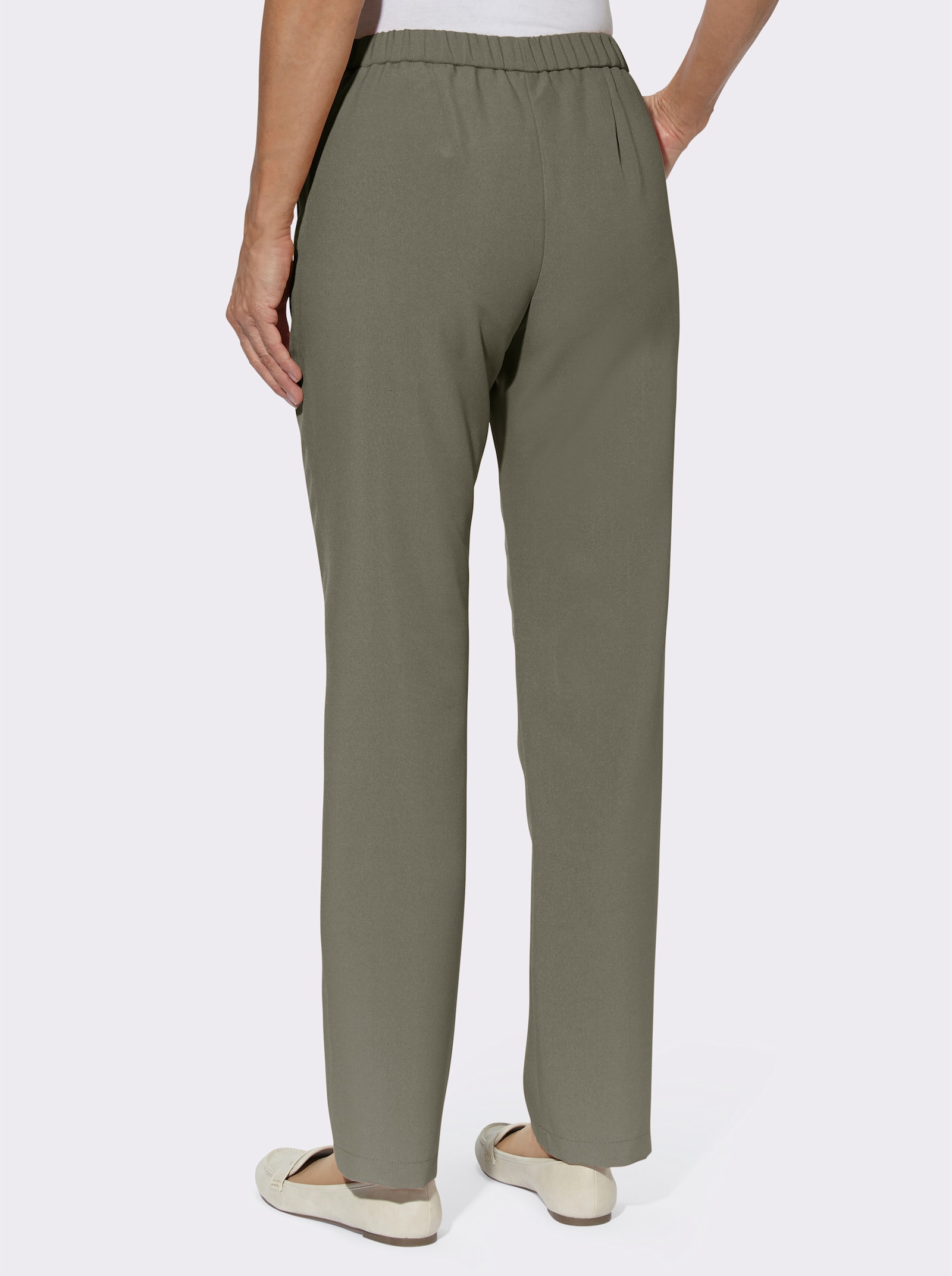 Navlékací kalhoty s hladkým páskem - khaki