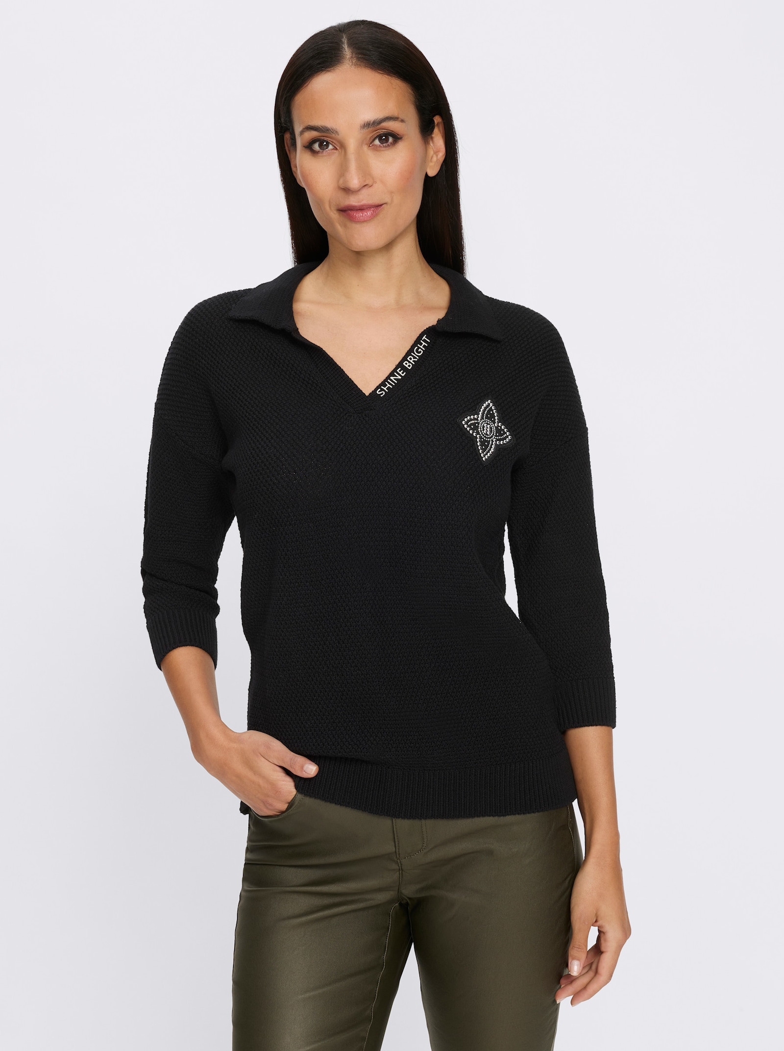 heine Polopullover Mit Schriftzug - schwarz