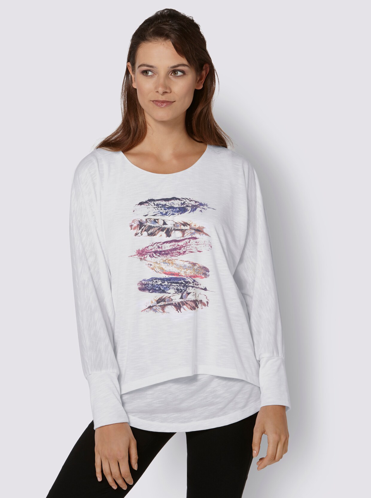Langarmshirt - ecru-rotbraun-bedruckt