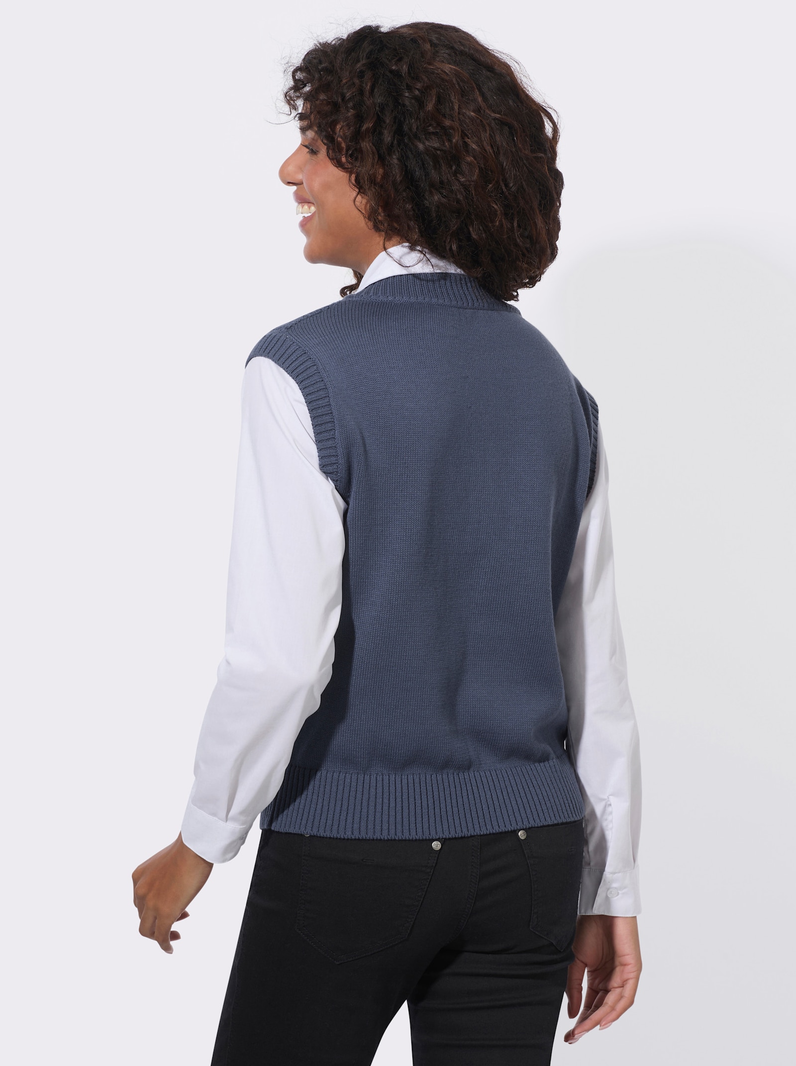  2-in-1-Pullunder mit V-Ausschnitt - rauchblau-ecru