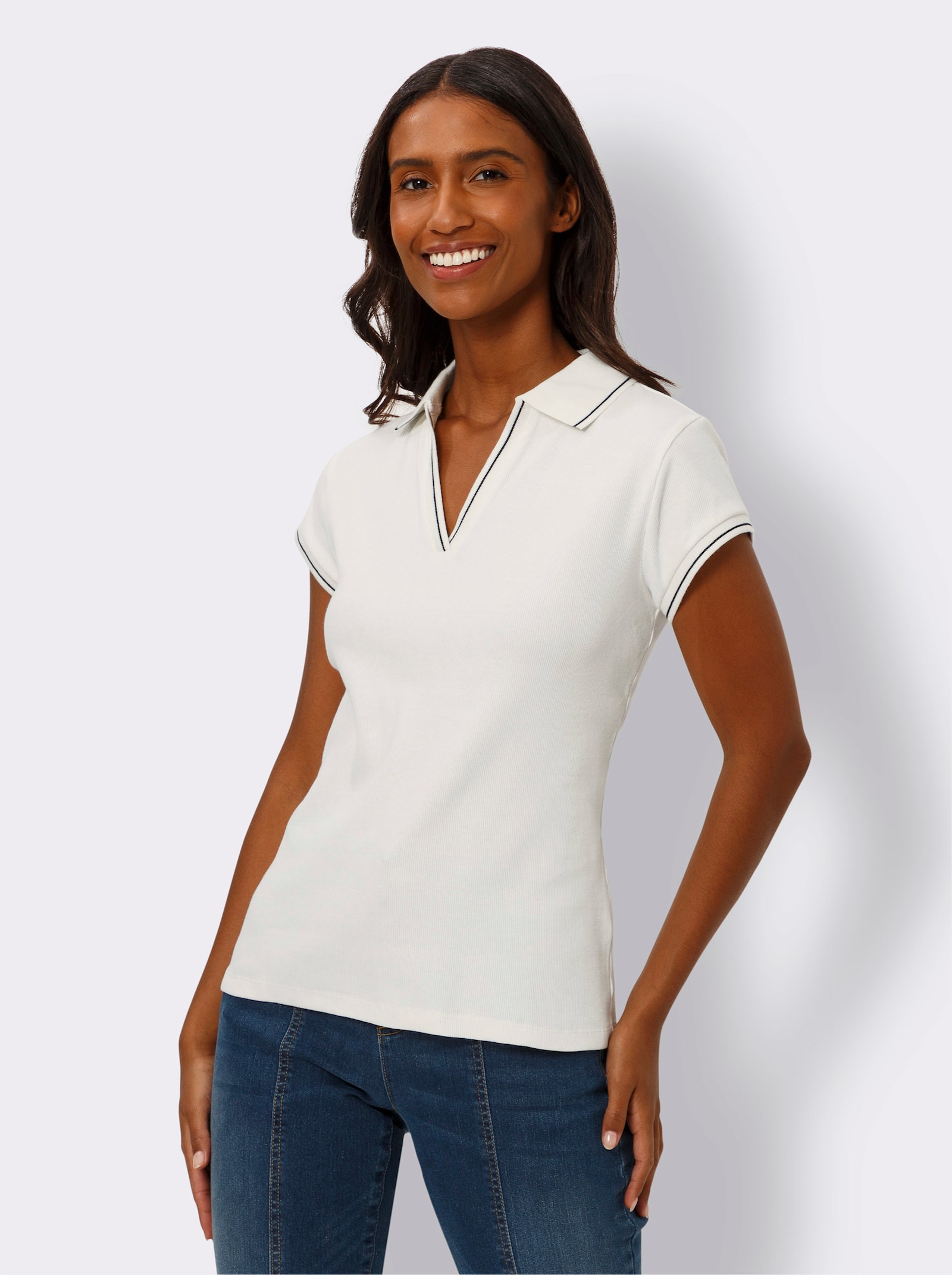 heine Poloshirt mit Ripp-Struktur - ecru