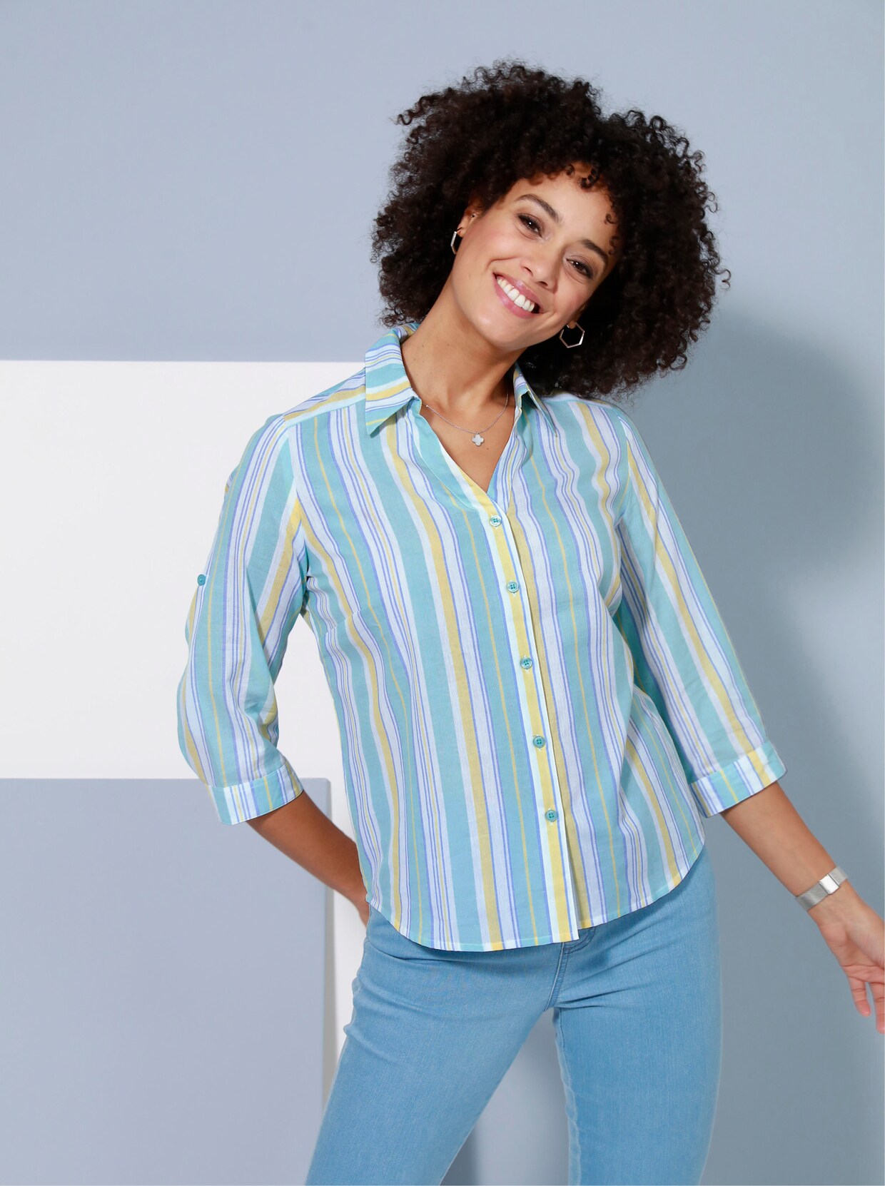 Katoenen blouse - mint gestreept