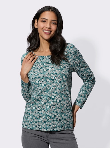 Langarmshirt mit floralem Druck - jade-petrol-bedruckt