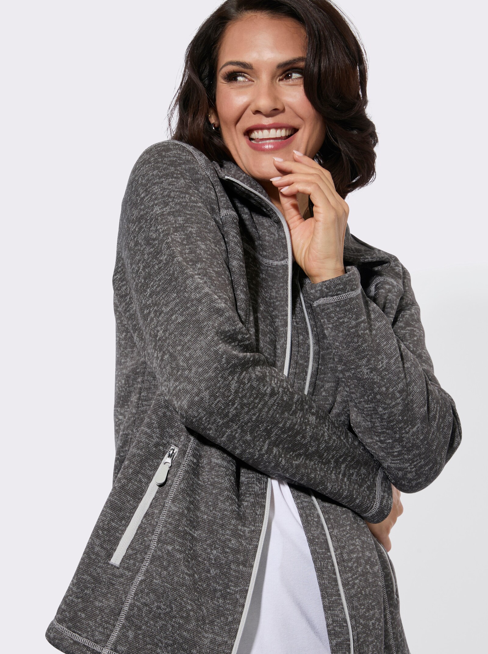 Strickfleece-Jacke mit Teilungsnähten - anthrazit-meliert