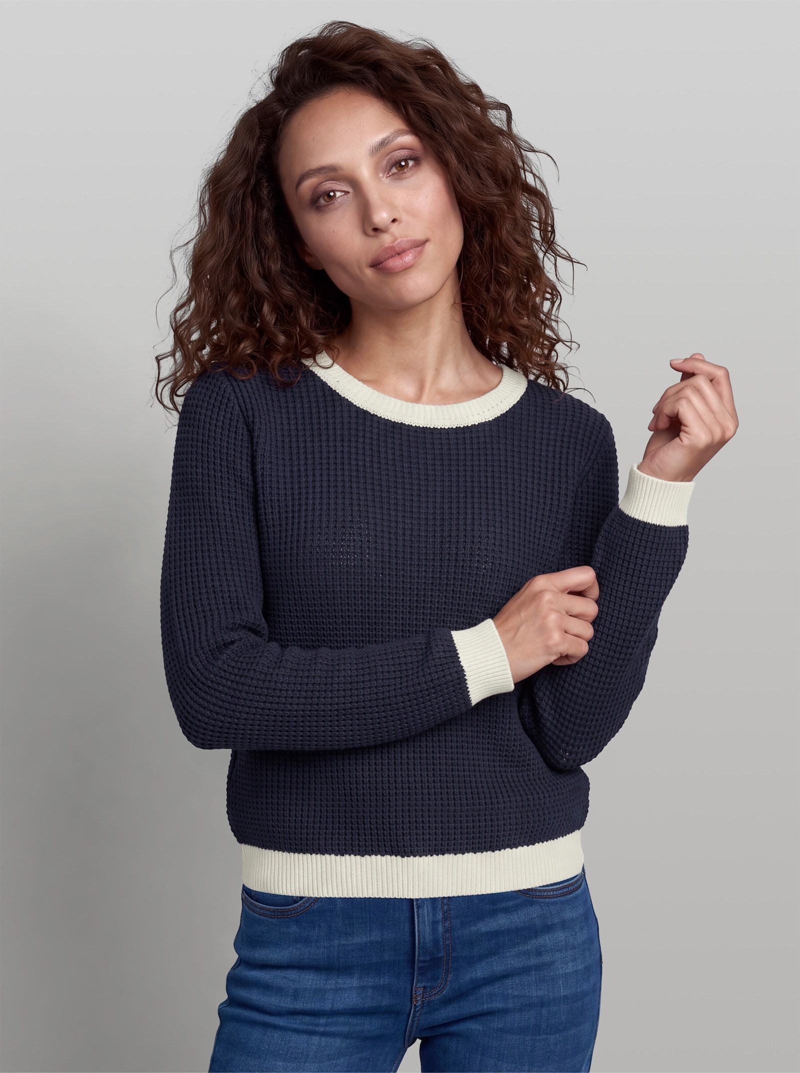 heine Pullover mit Kontrast-Bündchen - marine