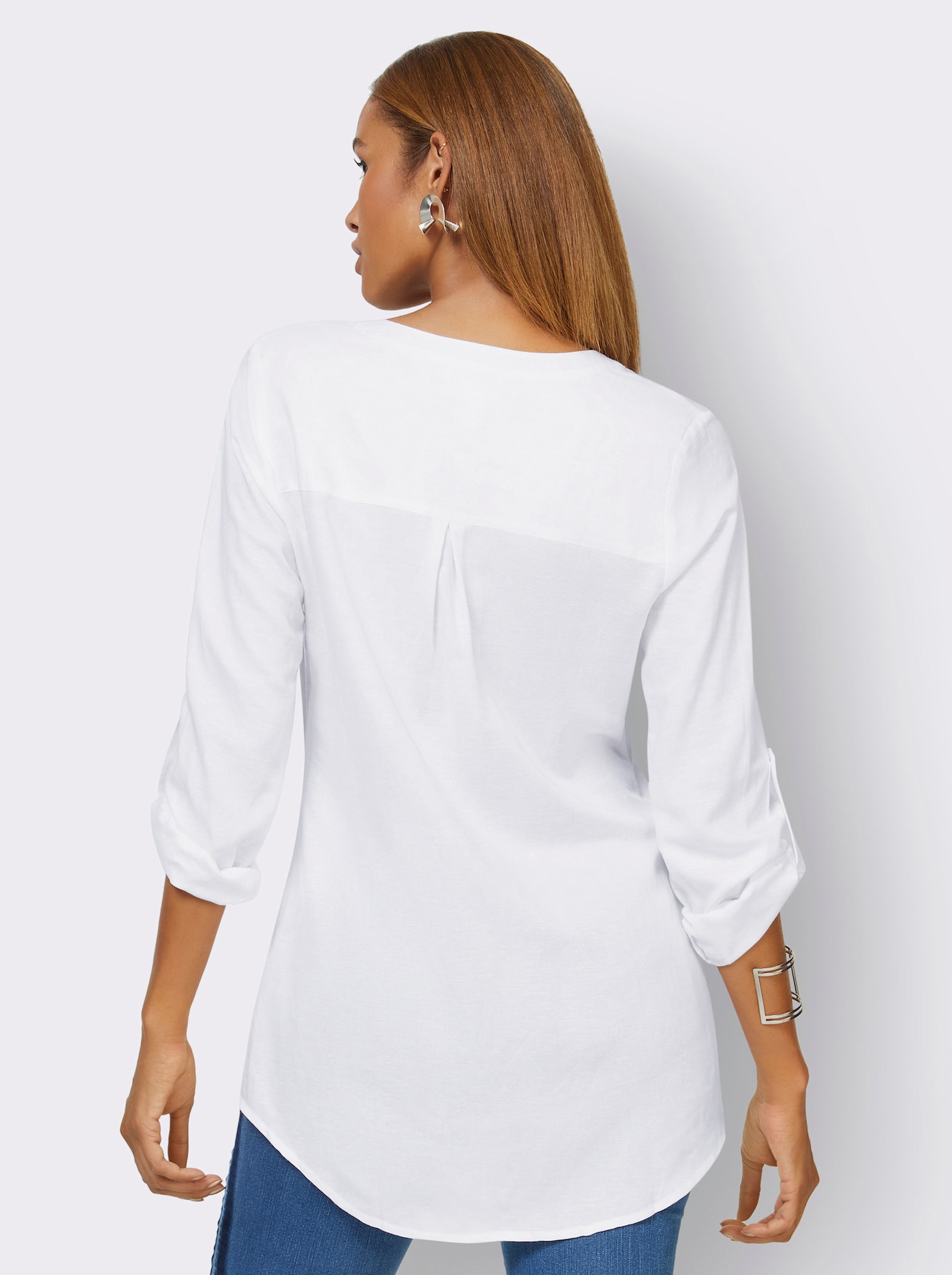 Langarm-Bluse mit krempelbaren Ärmeln - weiß