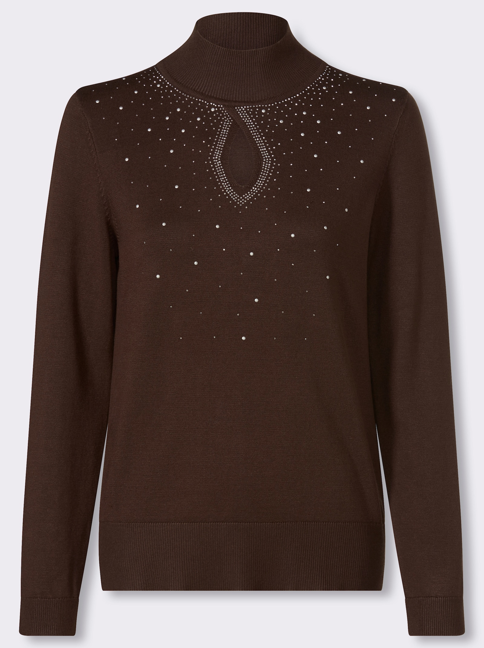 Stehkragenpullover mit Tropfen-Ausschnitt - schoko