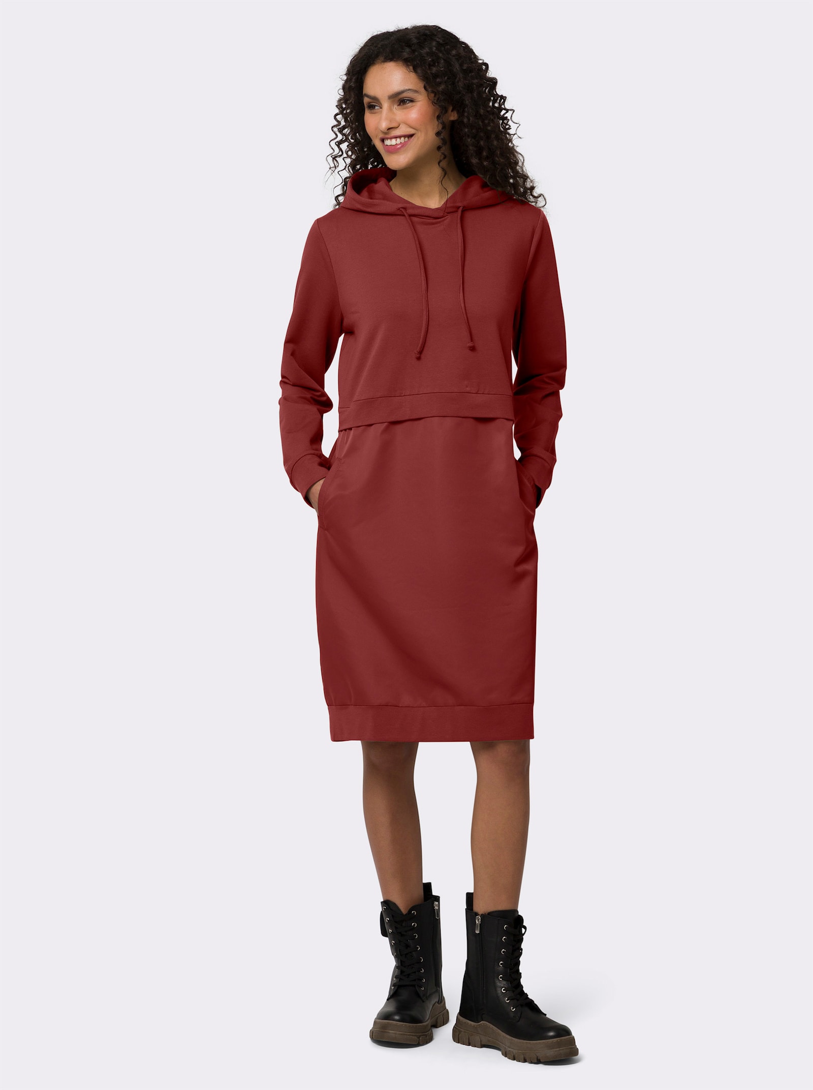 heine Shirtkleid mit Kapuze, 2-in-1-Optik - dunkelrot