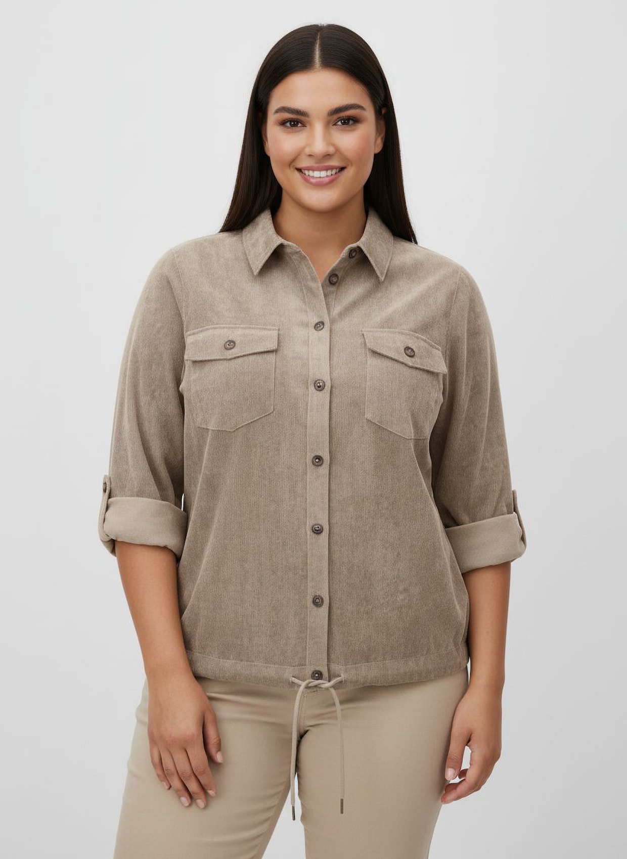 Langarm-Bluse aus Cord - sesam