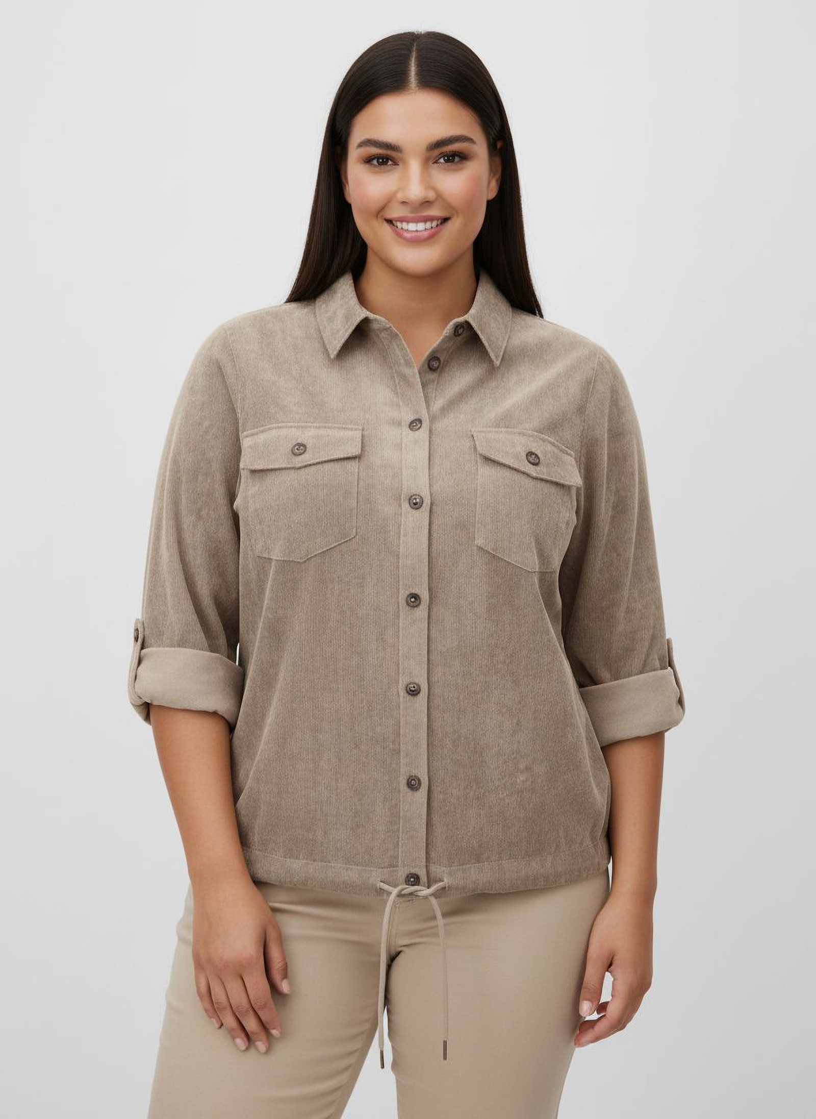 Langarm-Bluse aus Cord - sesam