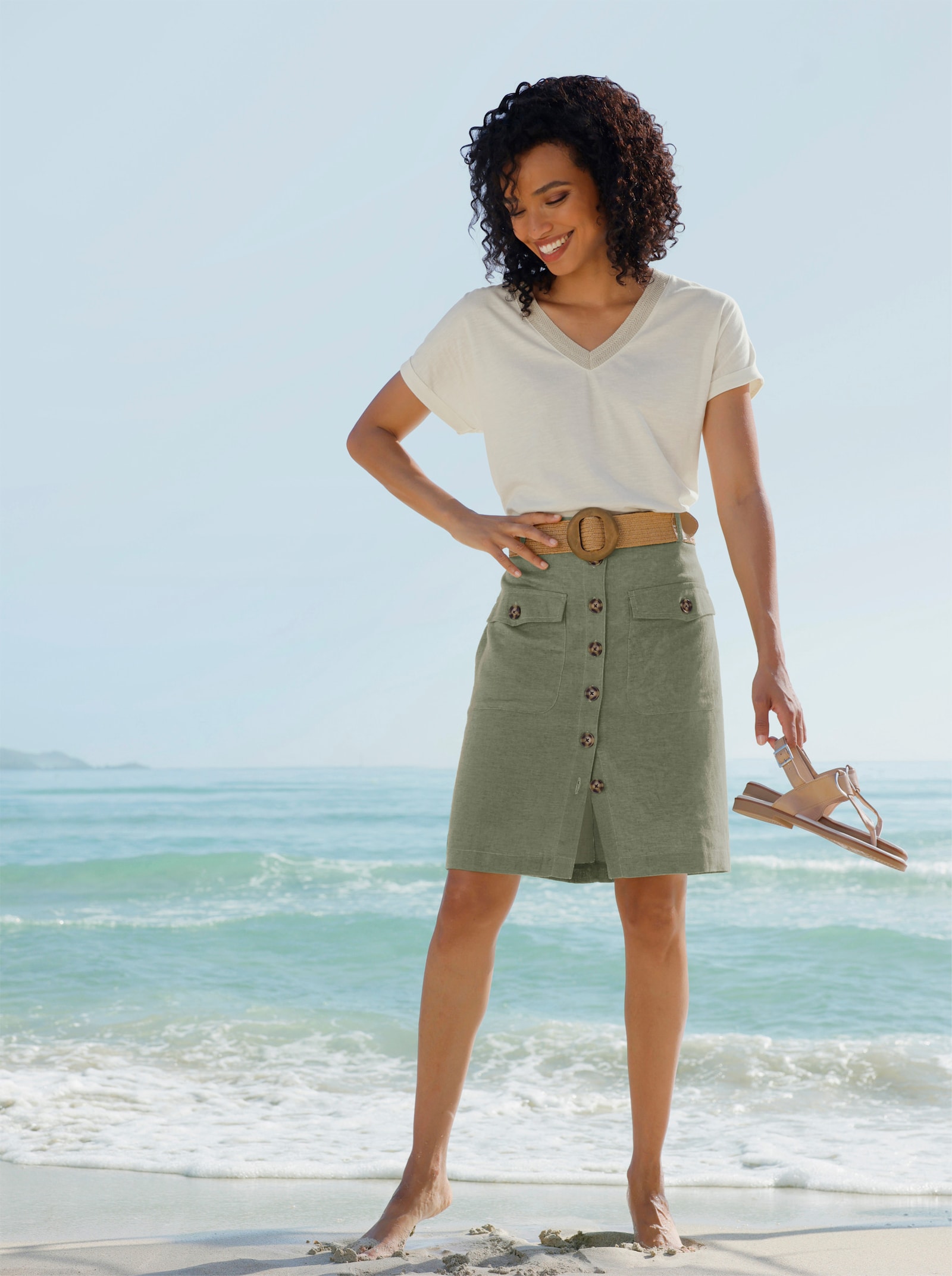 heine Sommerrock mit Knopfleiste - khaki