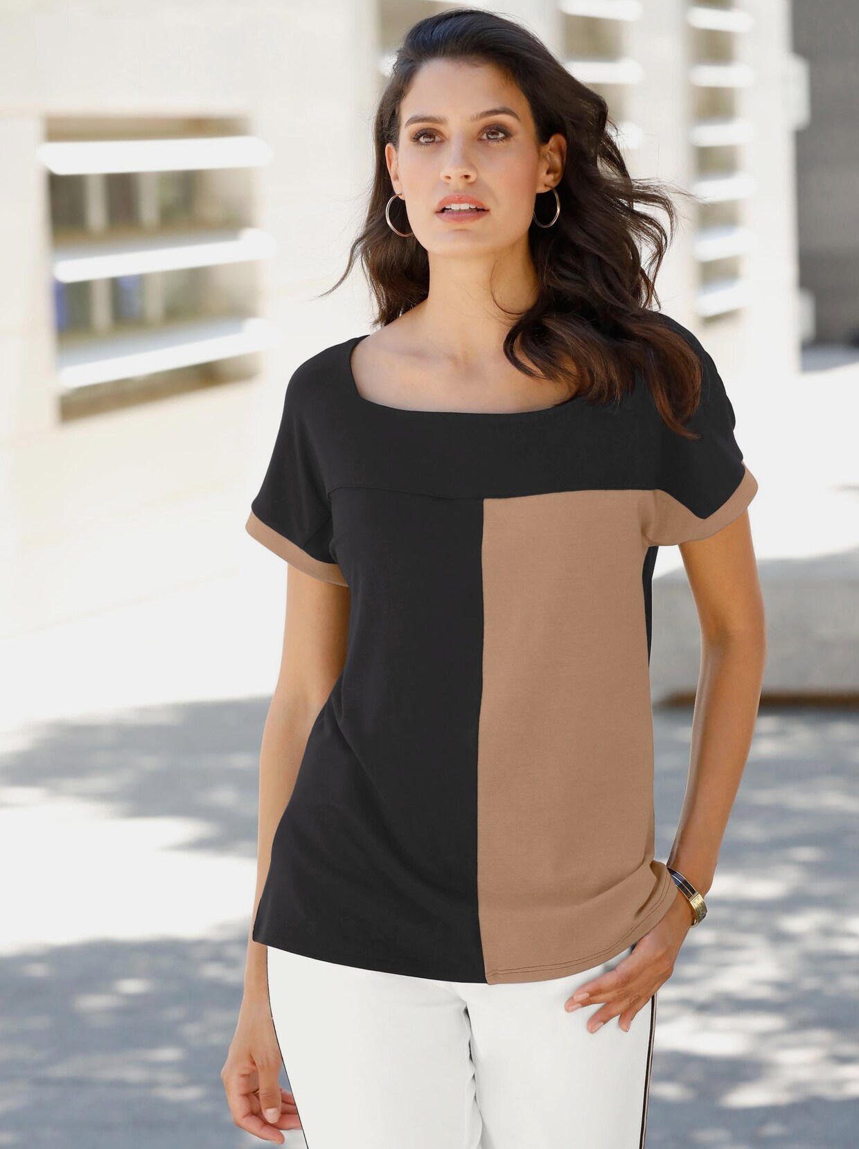 Longshirt - schwarz-beige